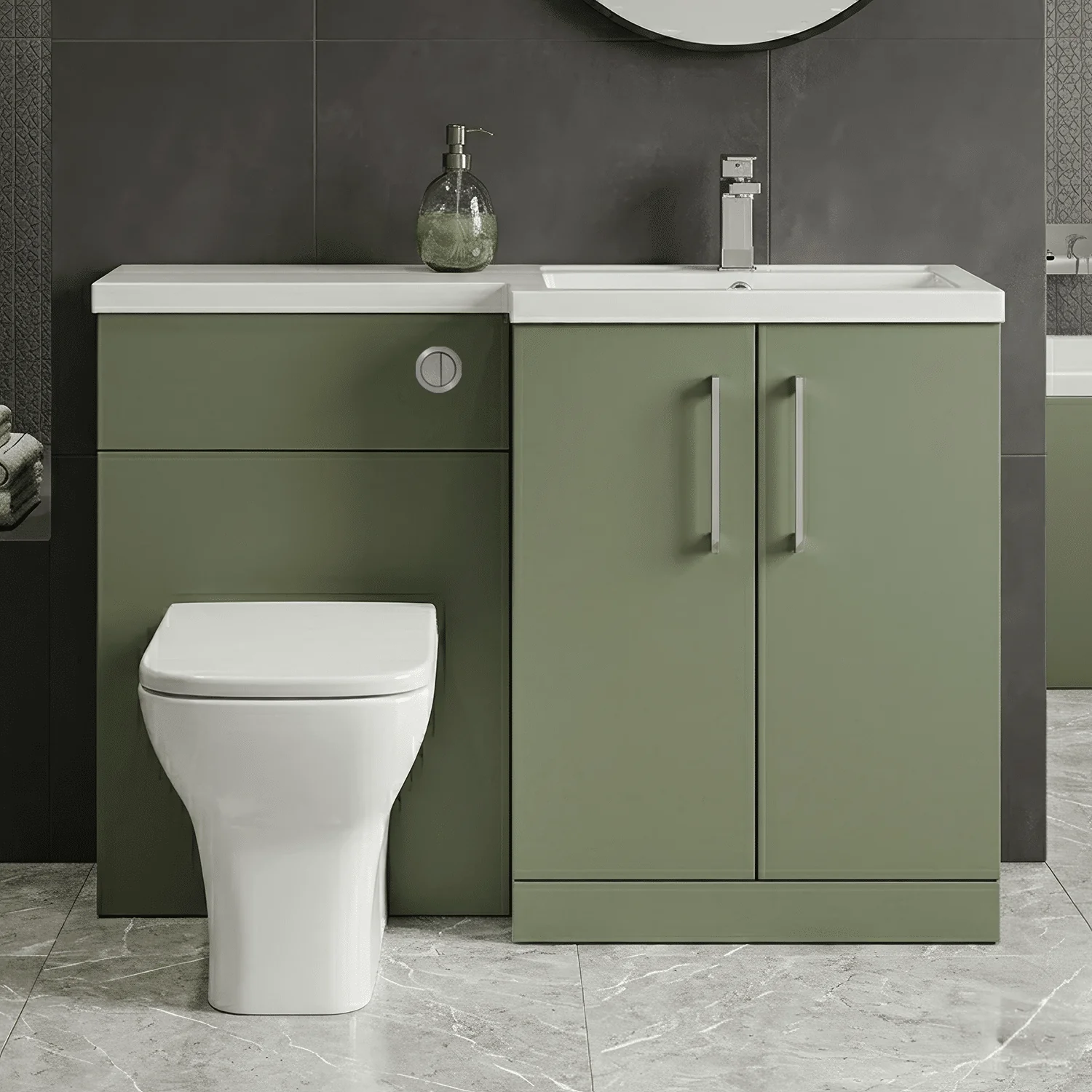 Bramshall Combination Vanity Unit with Basin & WC, Right Hand, 1100mm x 390mm - Choice of Colour and Handle Finish - Image 44