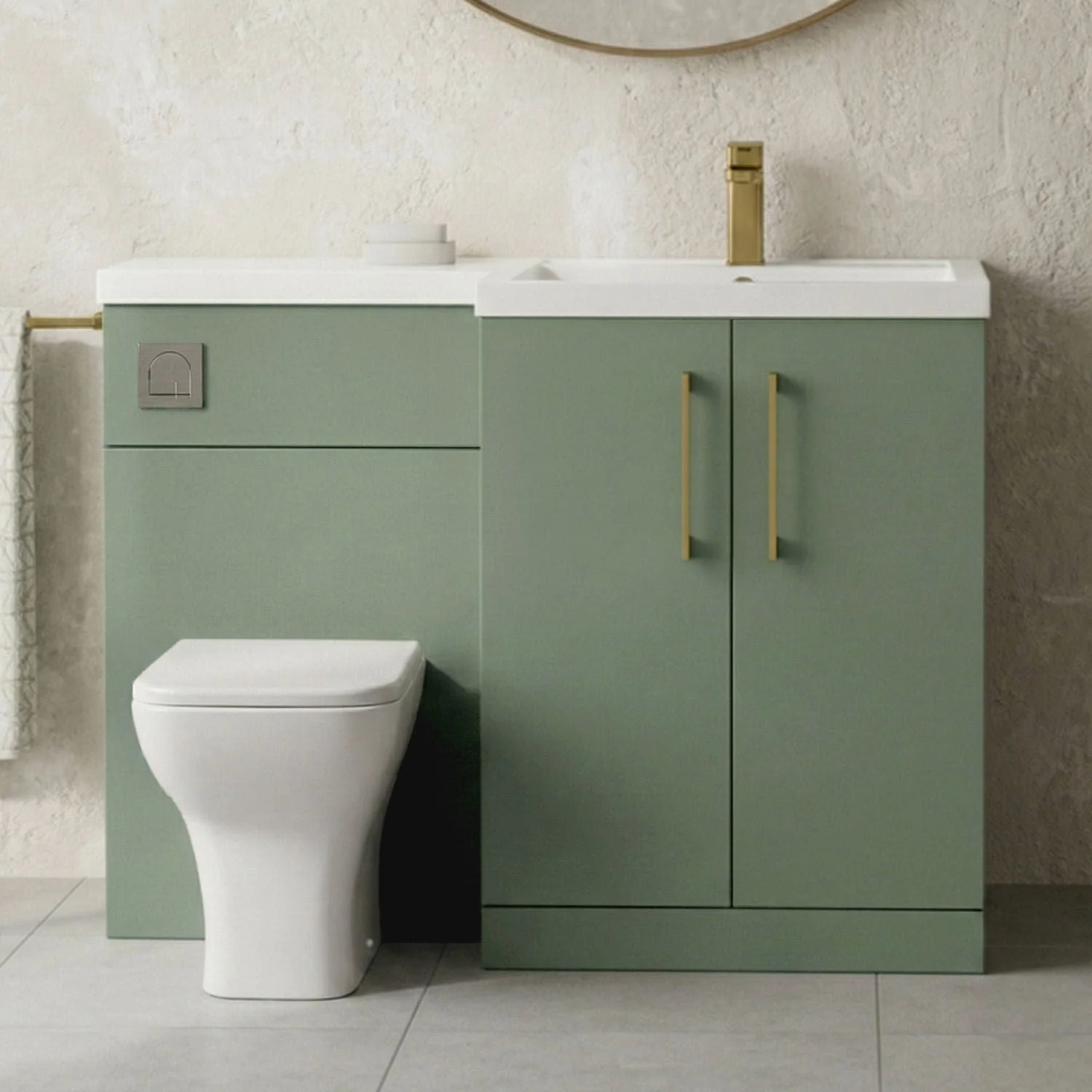 Bramshall Combination Vanity Unit with Basin & WC, Right Hand, 1100mm x 390mm - Choice of Colour and Handle Finish - Image 45