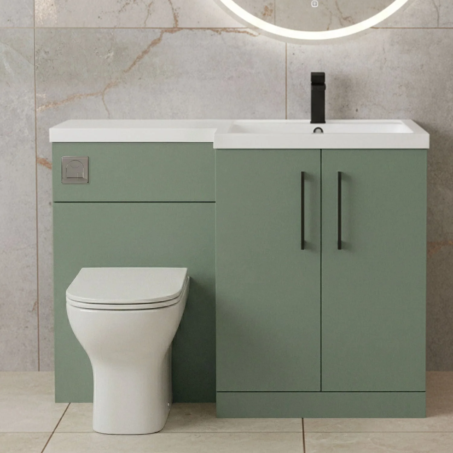 Bramshall Combination Vanity Unit with Basin & WC, Right Hand, 1100mm x 390mm - Choice of Colour and Handle Finish - Image 46