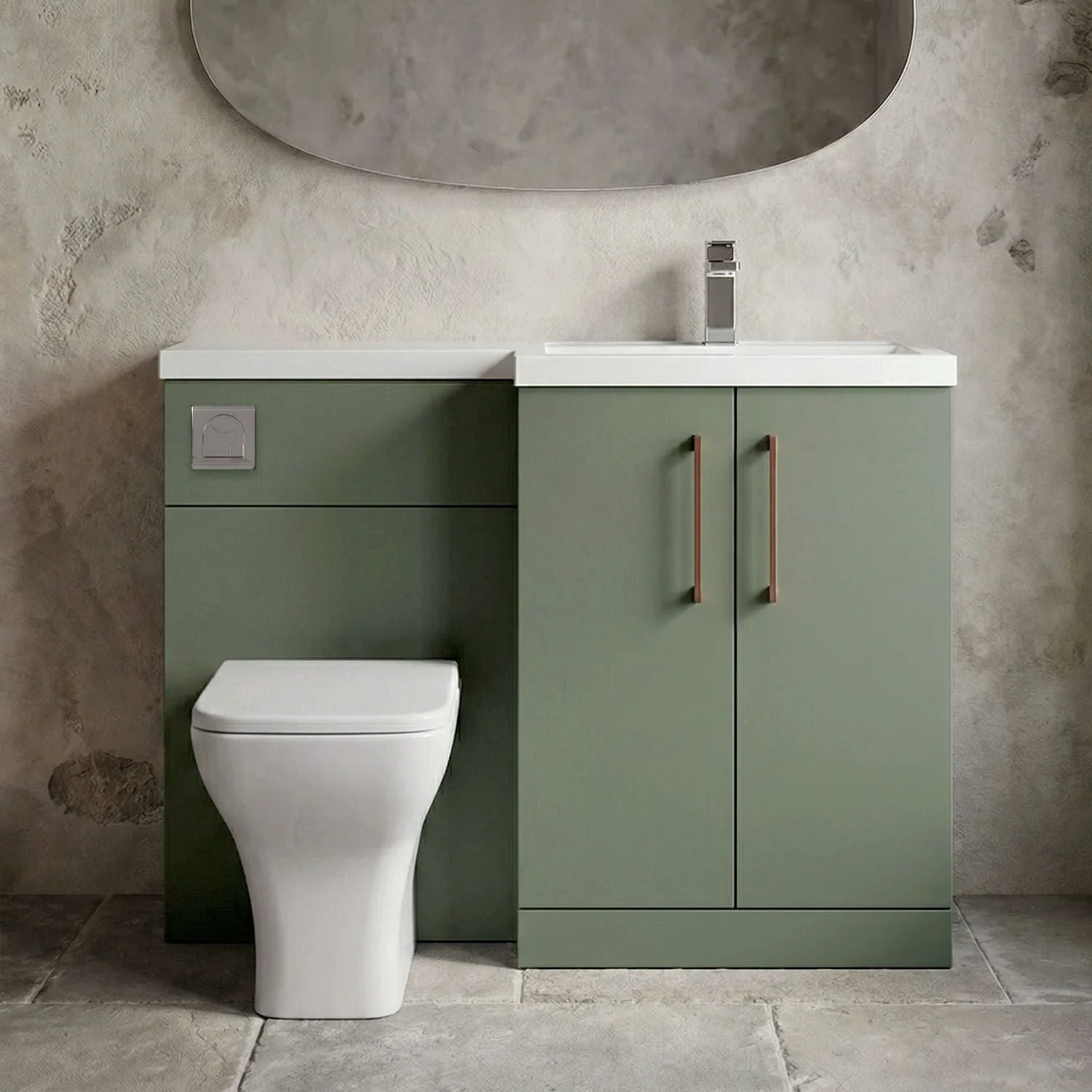 Bramshall Combination Vanity Unit with Basin & WC, Right Hand, 1100mm x 390mm - Choice of Colour and Handle Finish - Image 47