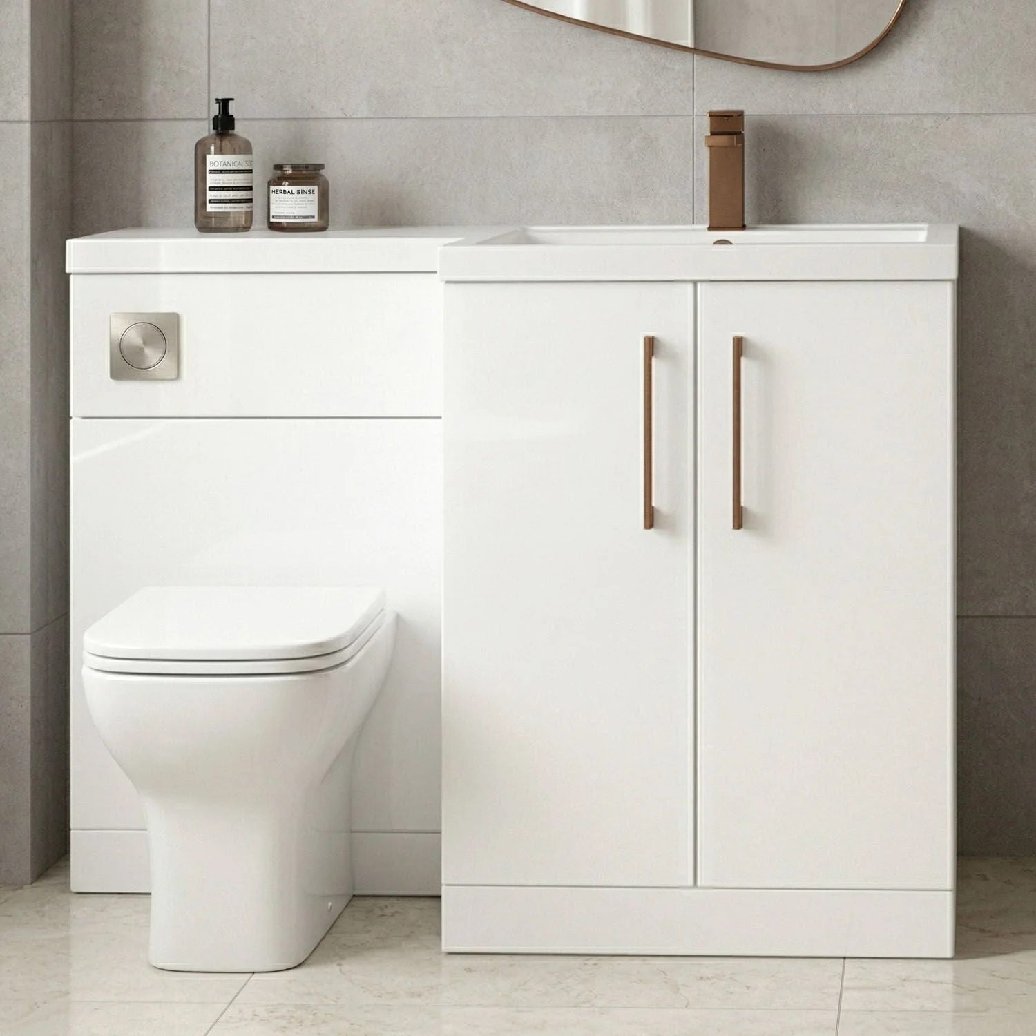 Bramshall Combination Vanity Unit with Basin & WC, Right Hand, 1100mm x 390mm - Choice of Colour and Handle Finish - Image 5