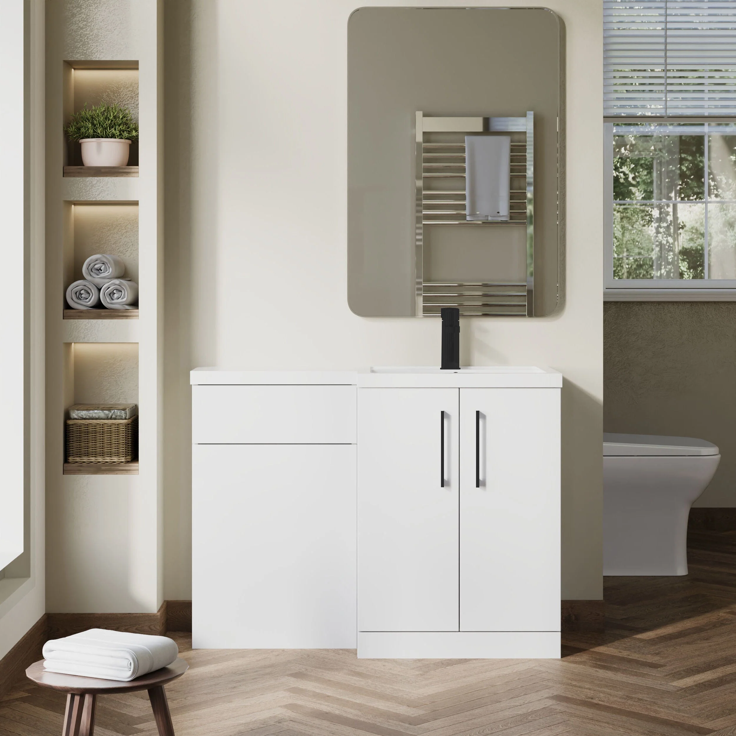 Bramshall Combination Vanity Unit with Basin & WC, Right Hand, 1100mm x 390mm - Choice of Colour and Handle Finish - Image 51