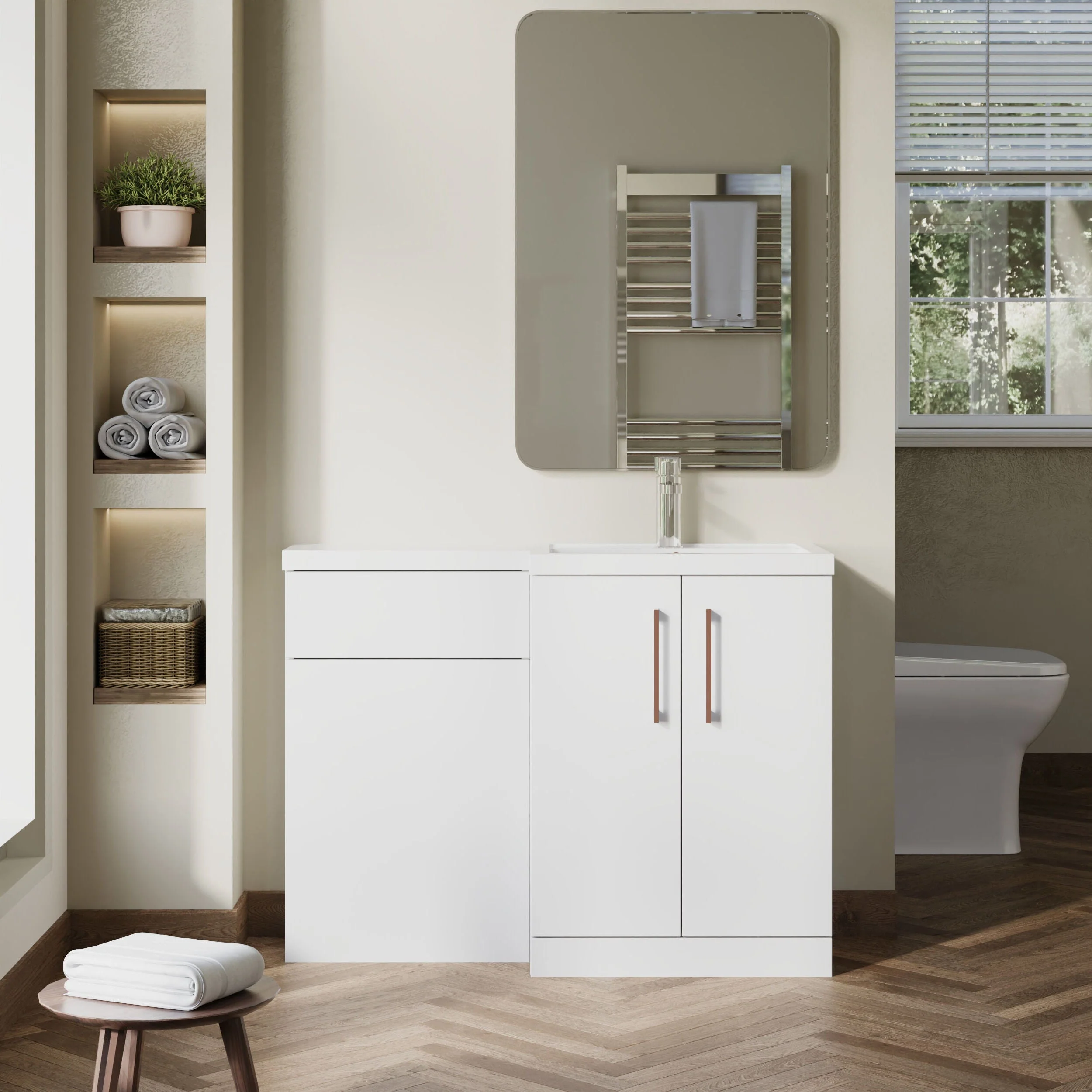 Bramshall Combination Vanity Unit with Basin & WC, Right Hand, 1100mm x 390mm - Choice of Colour and Handle Finish - Image 52