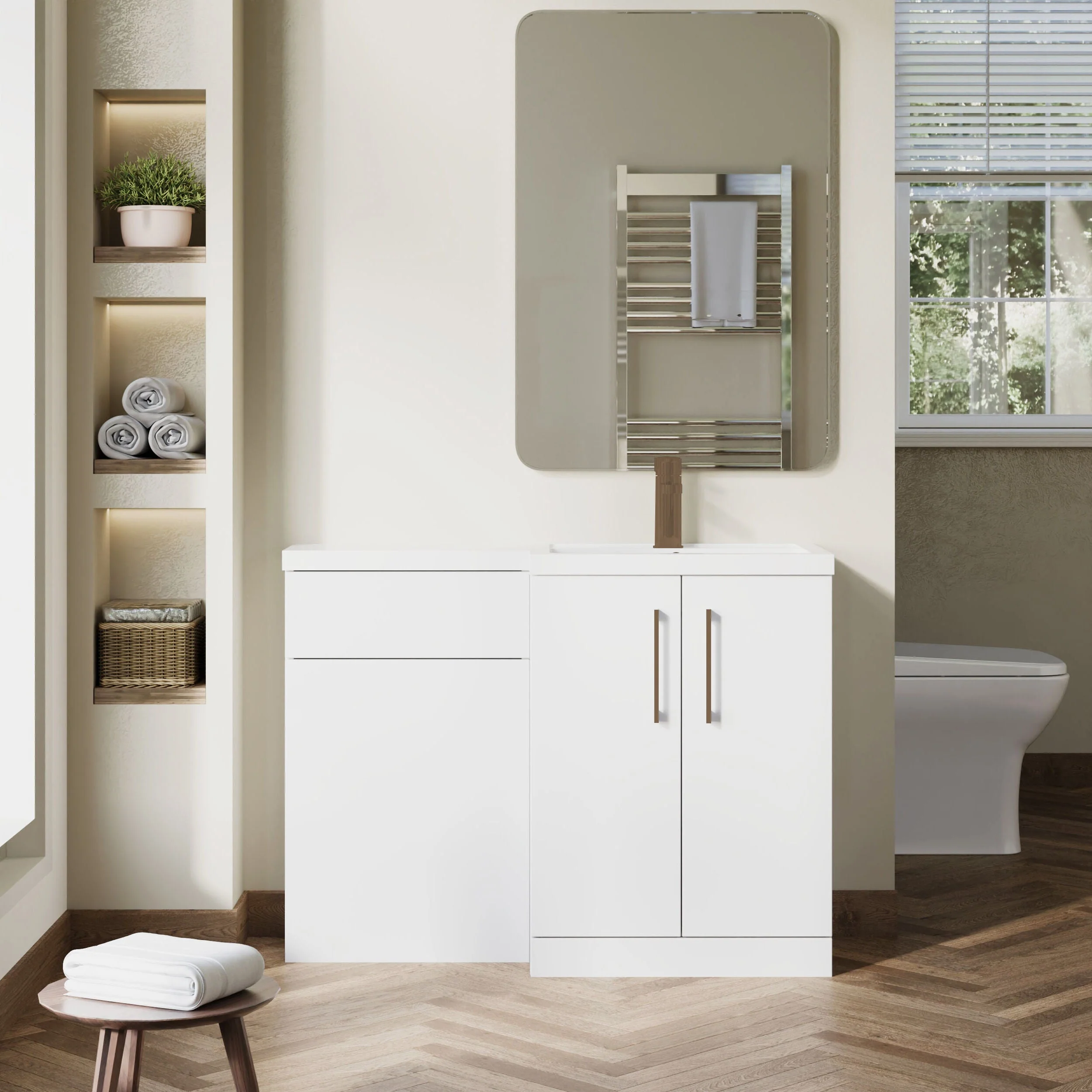 Bramshall Combination Vanity Unit with Basin & WC, Right Hand, 1100mm x 390mm - Choice of Colour and Handle Finish - Image 53