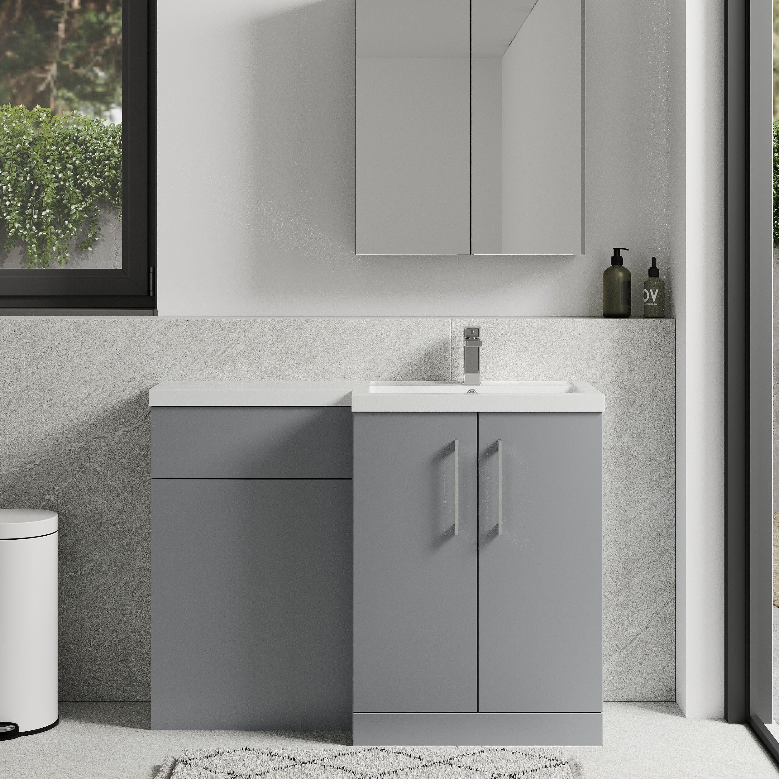 Bramshall Combination Vanity Unit with Basin & WC, Right Hand, 1100mm x 390mm - Choice of Colour and Handle Finish - Image 55