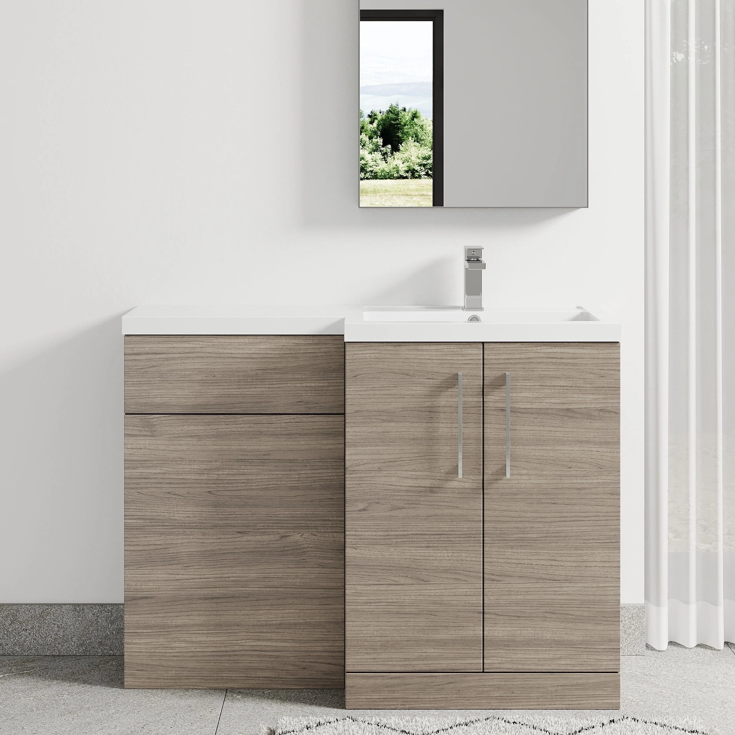Bramshall Combination Vanity Unit with Basin & WC, Right Hand, 1100mm x 390mm - Choice of Colour and Handle Finish - Image 56