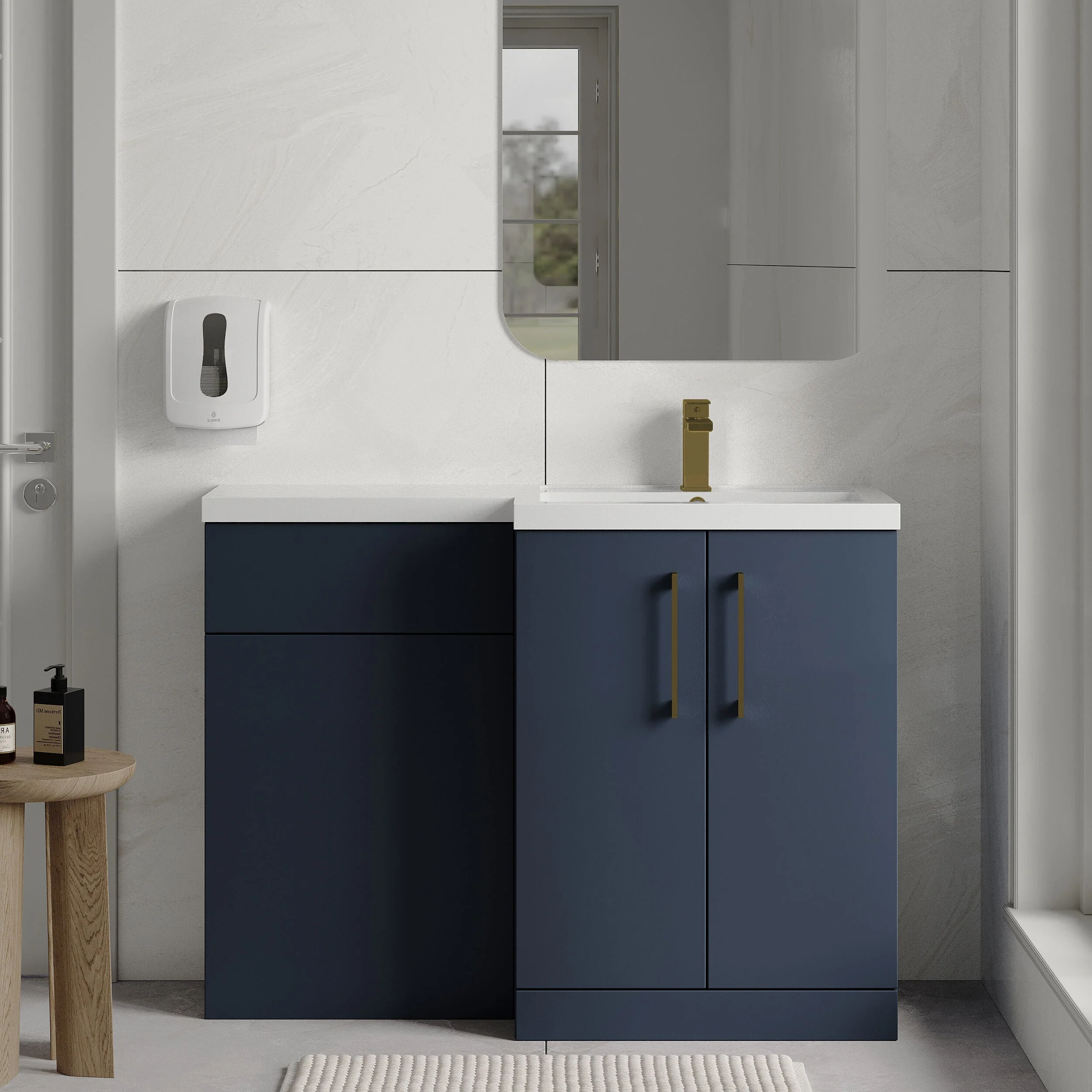 Bramshall Combination Vanity Unit with Basin & WC, Right Hand, 1100mm x 390mm - Choice of Colour and Handle Finish - Image 58