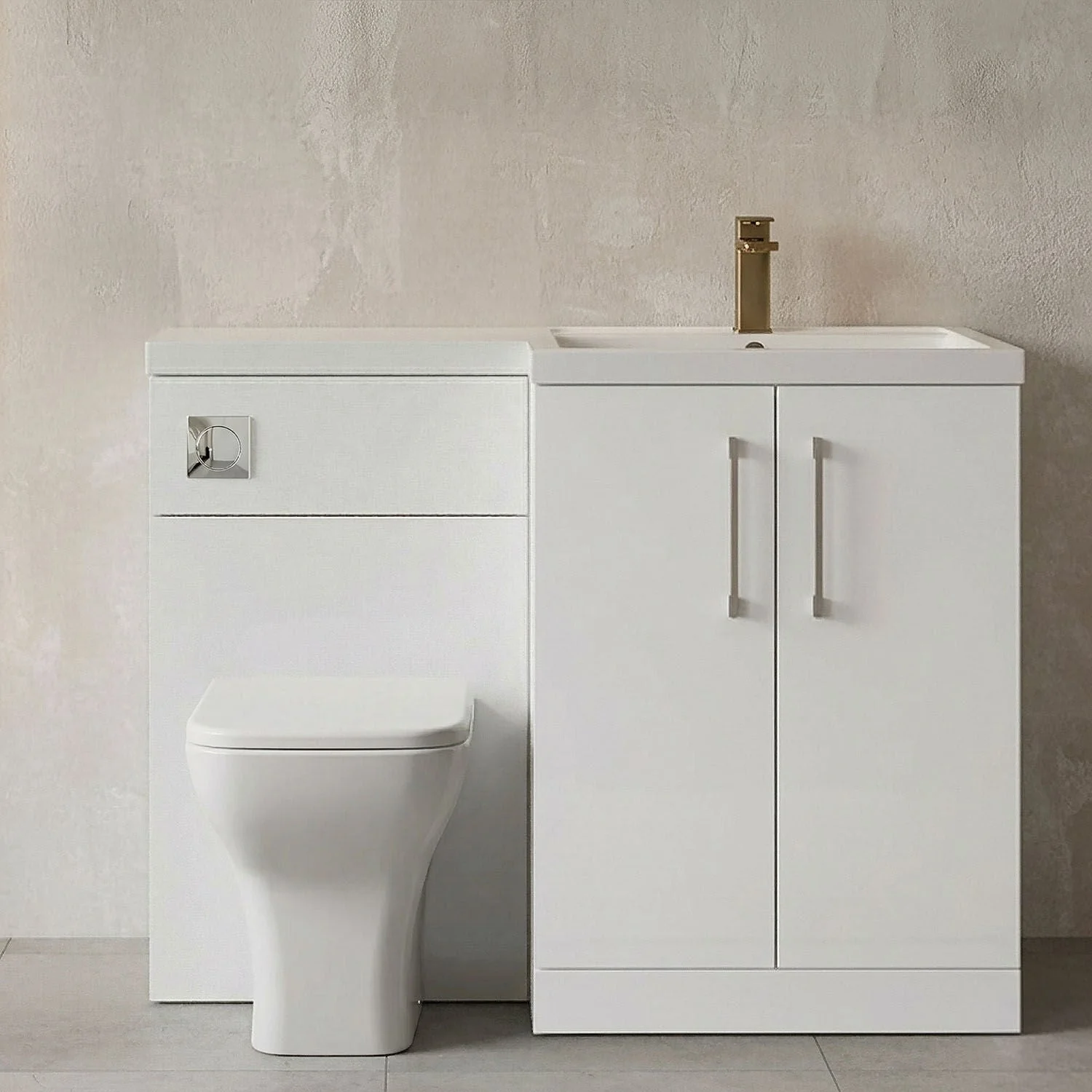 Bramshall Combination Vanity Unit with Basin & WC, Right Hand, 1100mm x 390mm - Choice of Colour and Handle Finish - Image 6