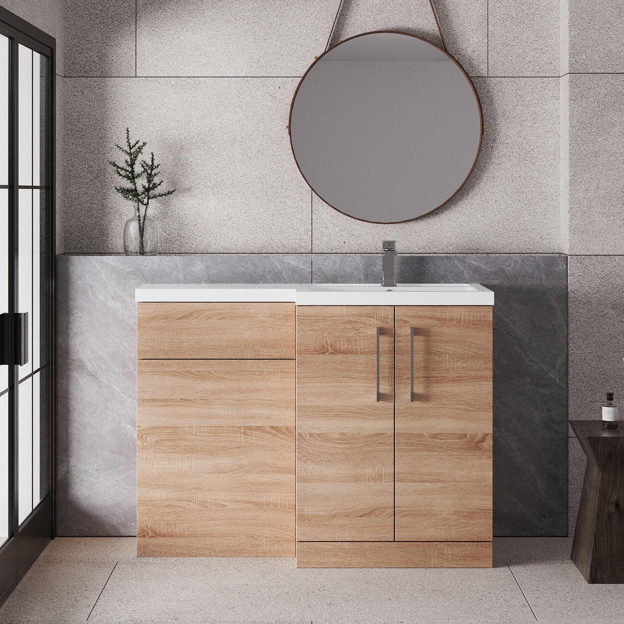Bramshall Combination Vanity Unit with Basin & WC, Right Hand, 1100mm x 390mm - Choice of Colour and Handle Finish - Image 60
