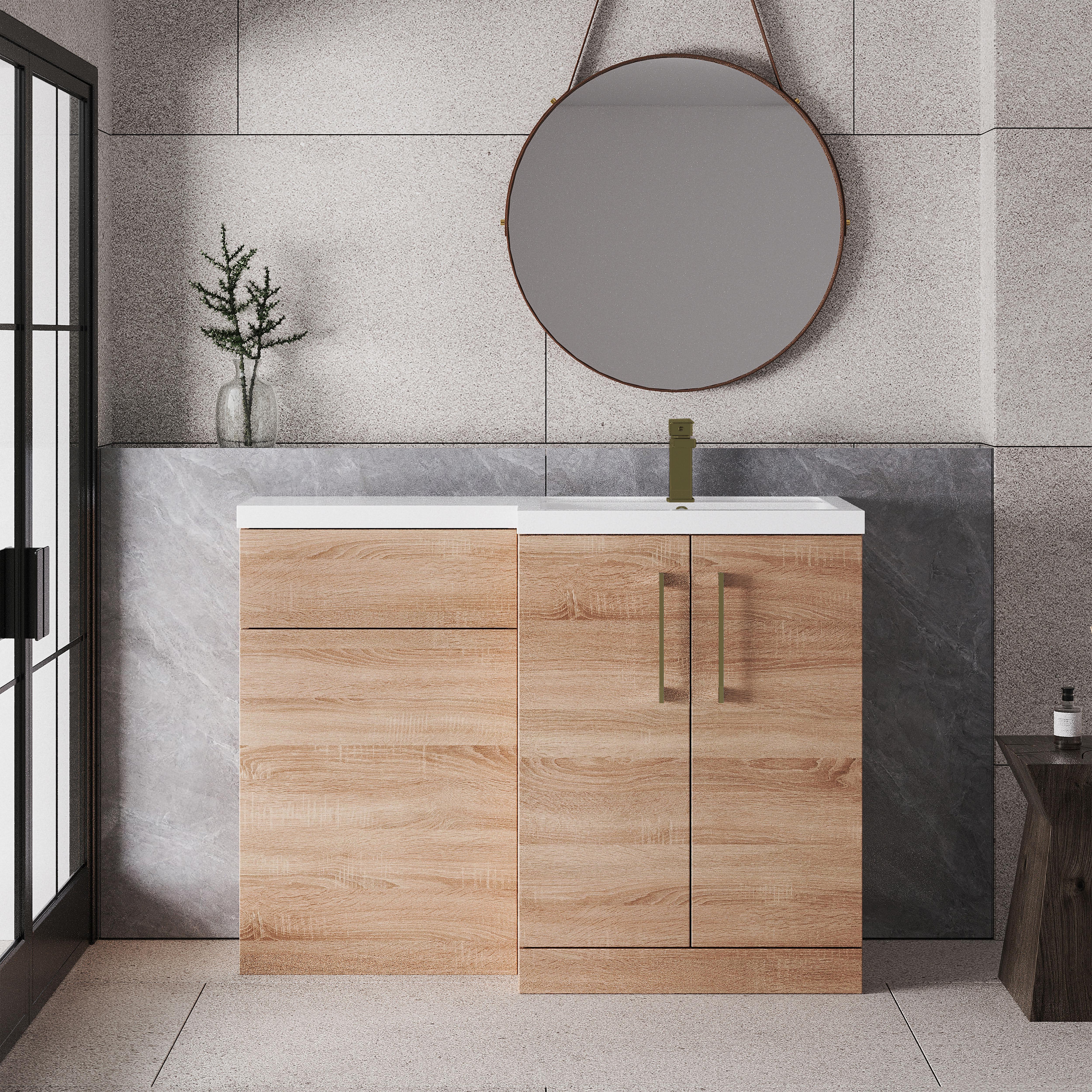 Bramshall Combination Vanity Unit with Basin & WC, Right Hand, 1100mm x 390mm - Choice of Colour and Handle Finish - Image 61