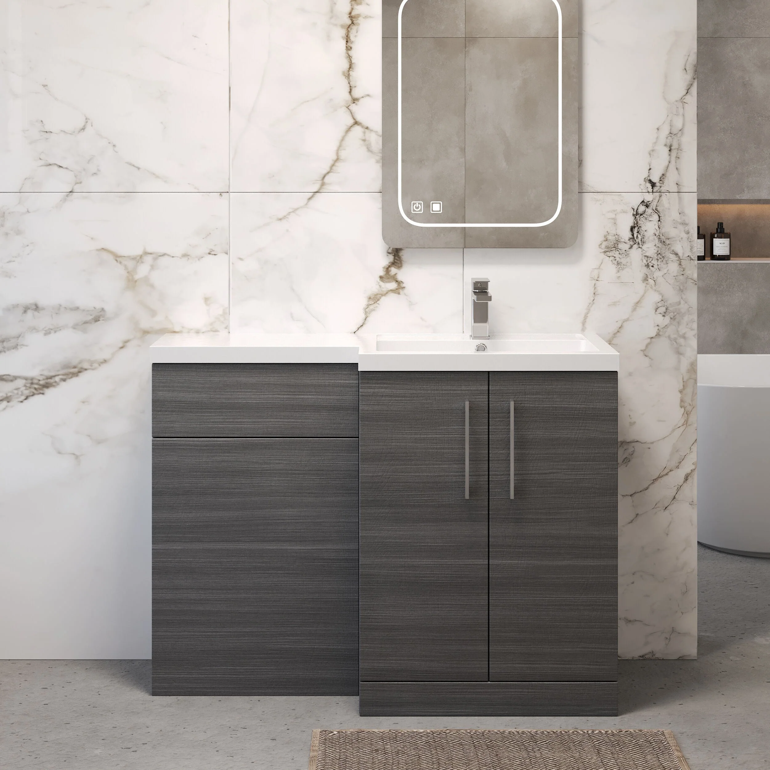 Bramshall Combination Vanity Unit with Basin & WC, Right Hand, 1100mm x 390mm - Choice of Colour and Handle Finish - Image 66