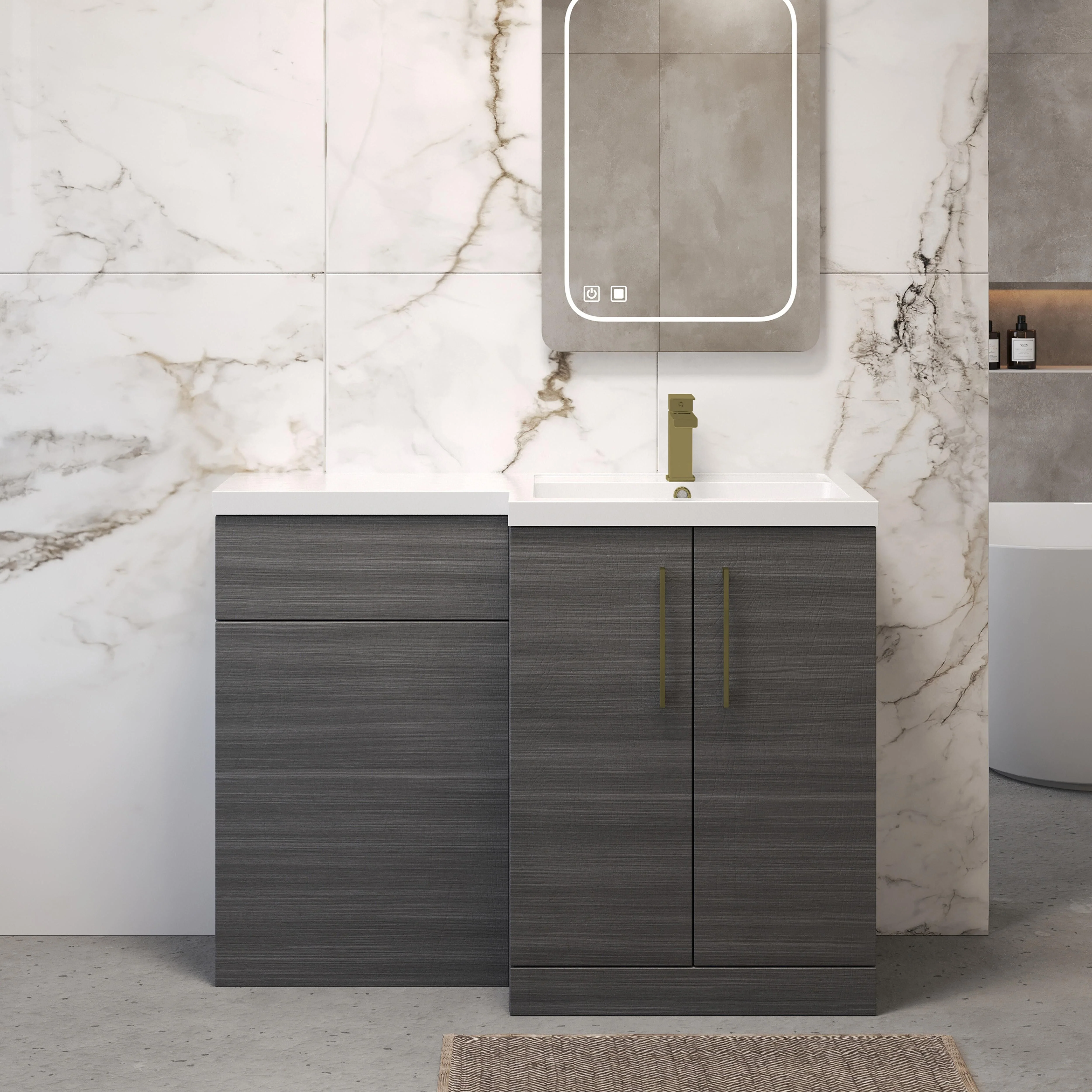 Bramshall Combination Vanity Unit with Basin & WC, Right Hand, 1100mm x 390mm - Choice of Colour and Handle Finish - Image 67
