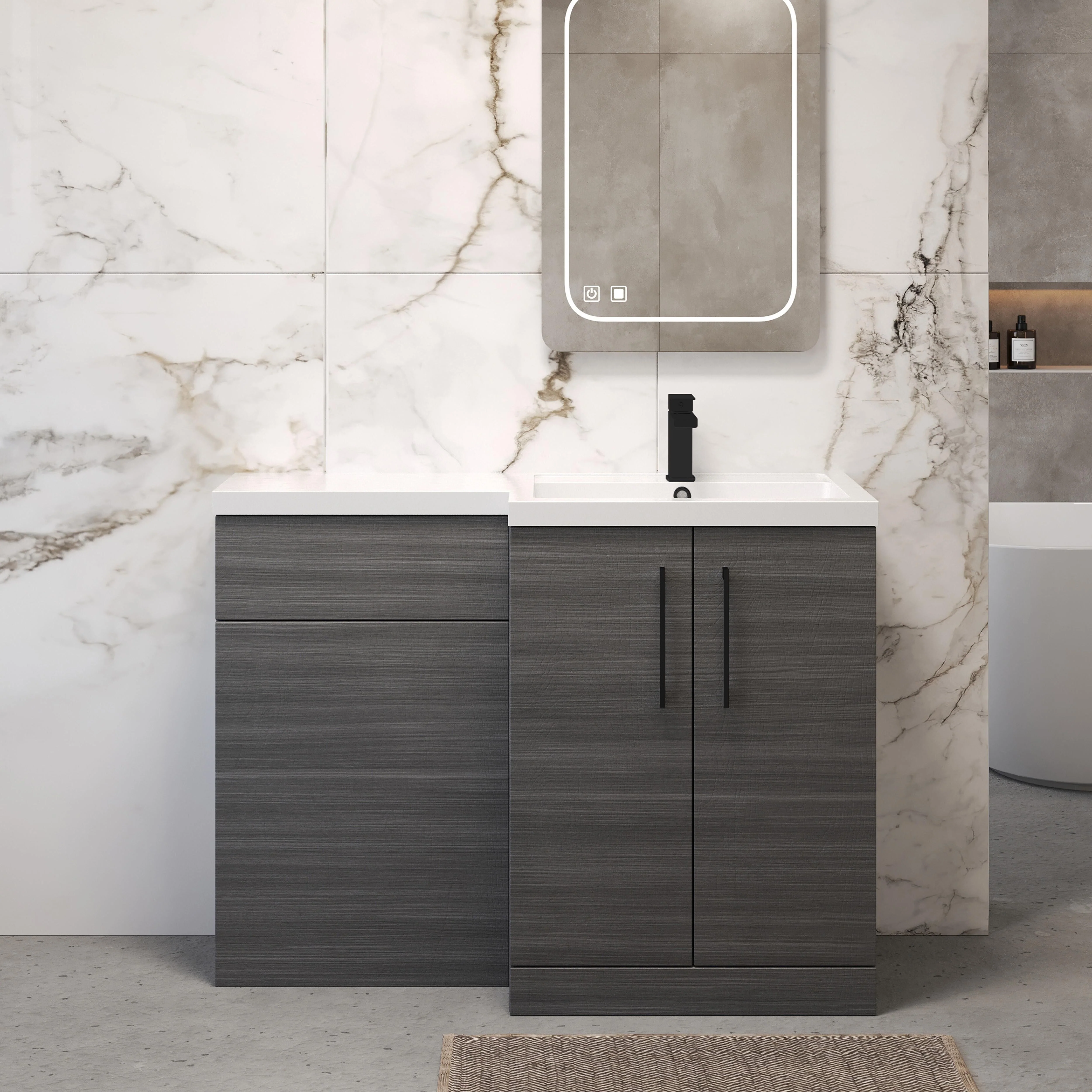 Bramshall Combination Vanity Unit with Basin & WC, Right Hand, 1100mm x 390mm - Choice of Colour and Handle Finish - Image 68