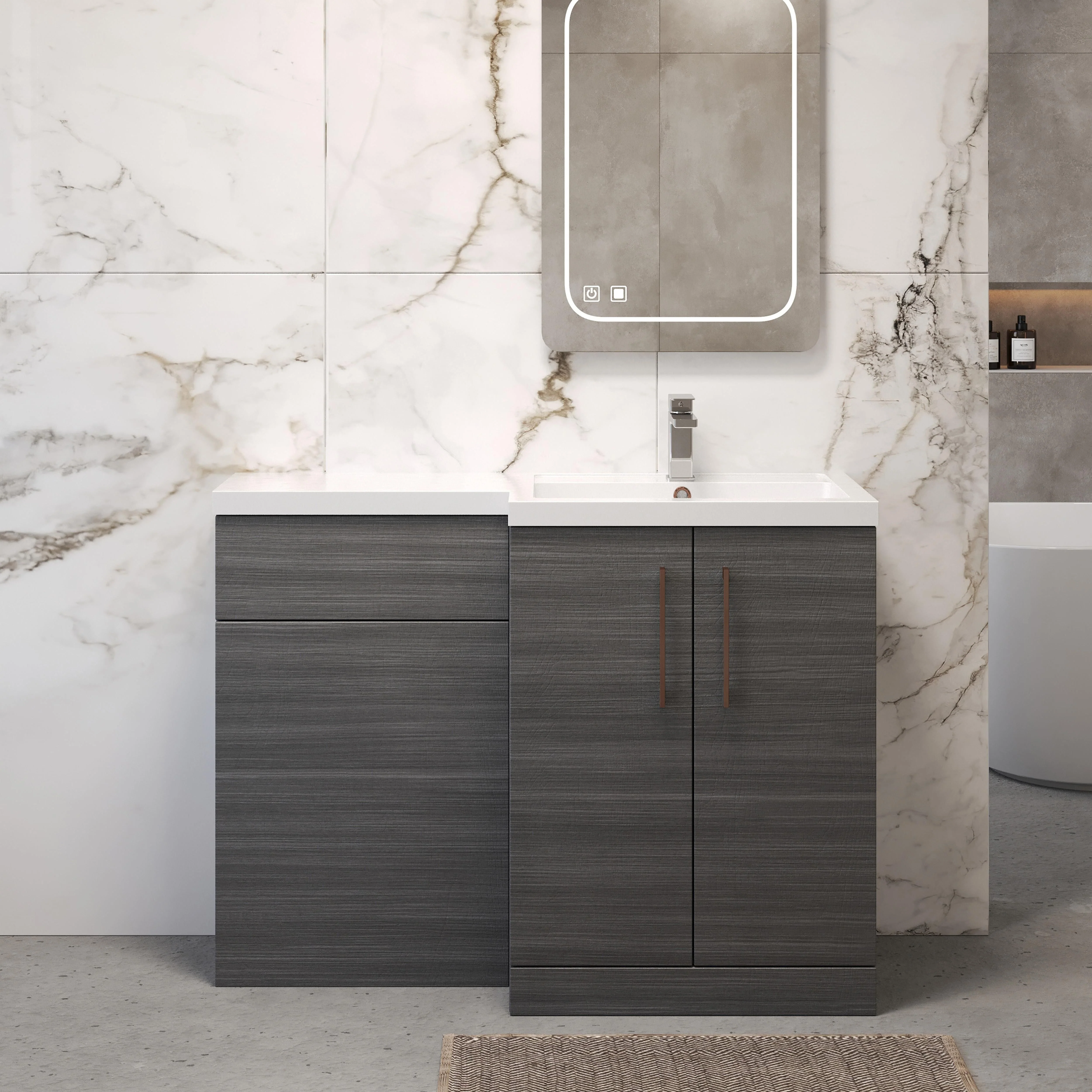 Bramshall Combination Vanity Unit with Basin & WC, Right Hand, 1100mm x 390mm - Choice of Colour and Handle Finish - Image 69