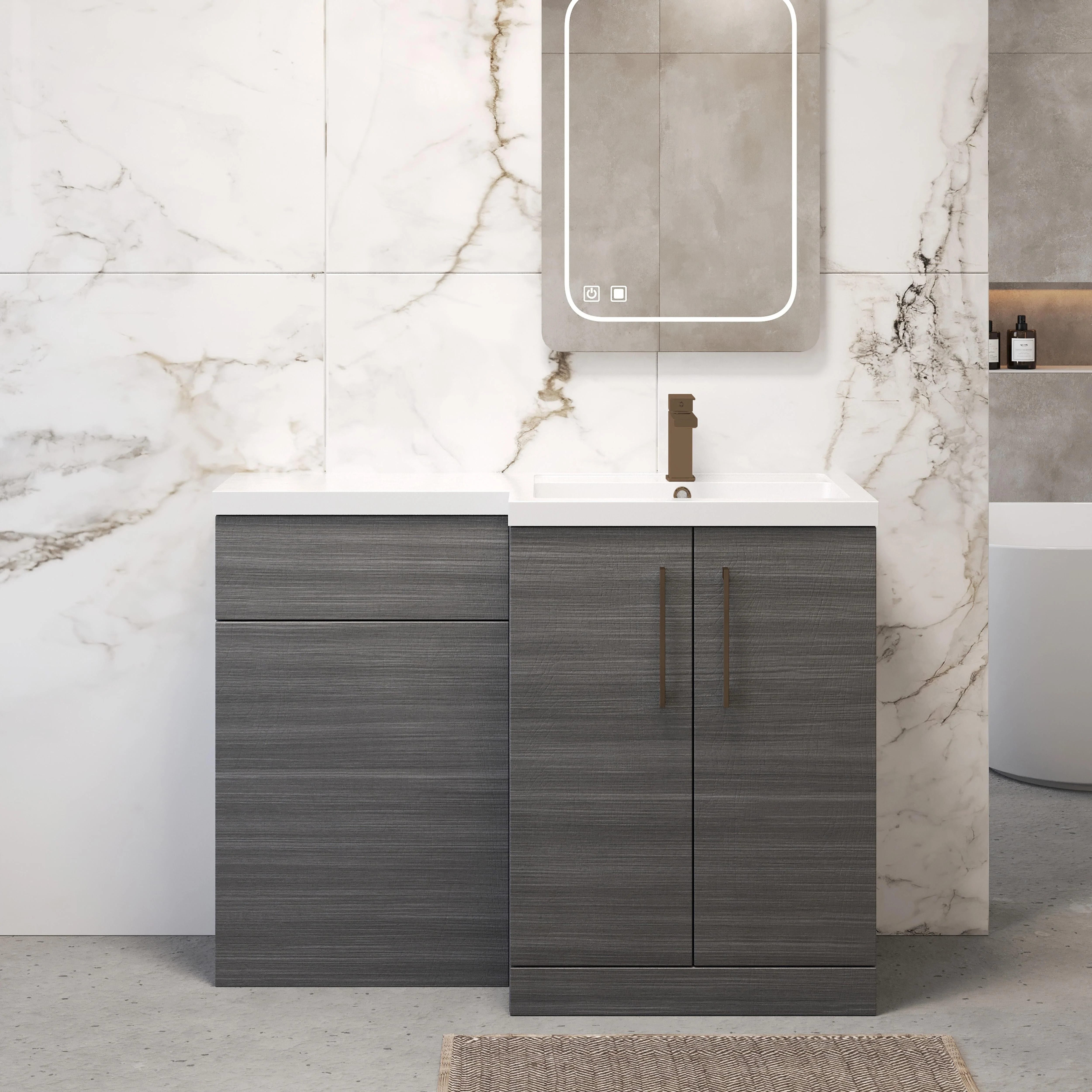 Bramshall Combination Vanity Unit with Basin & WC, Right Hand, 1100mm x 390mm - Choice of Colour and Handle Finish - Image 70