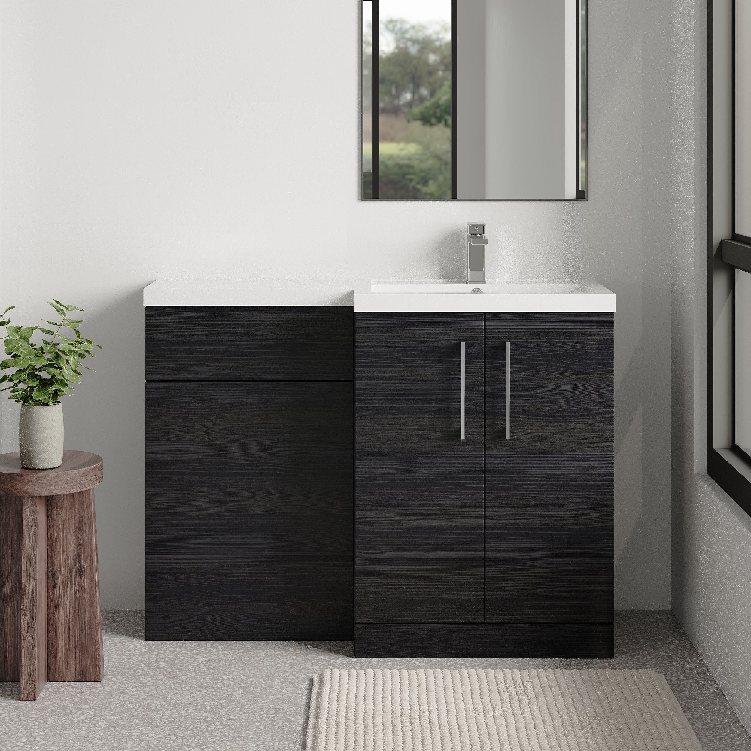 Bramshall Combination Vanity Unit with Basin & WC, Right Hand, 1100mm x 390mm - Choice of Colour and Handle Finish - Image 72
