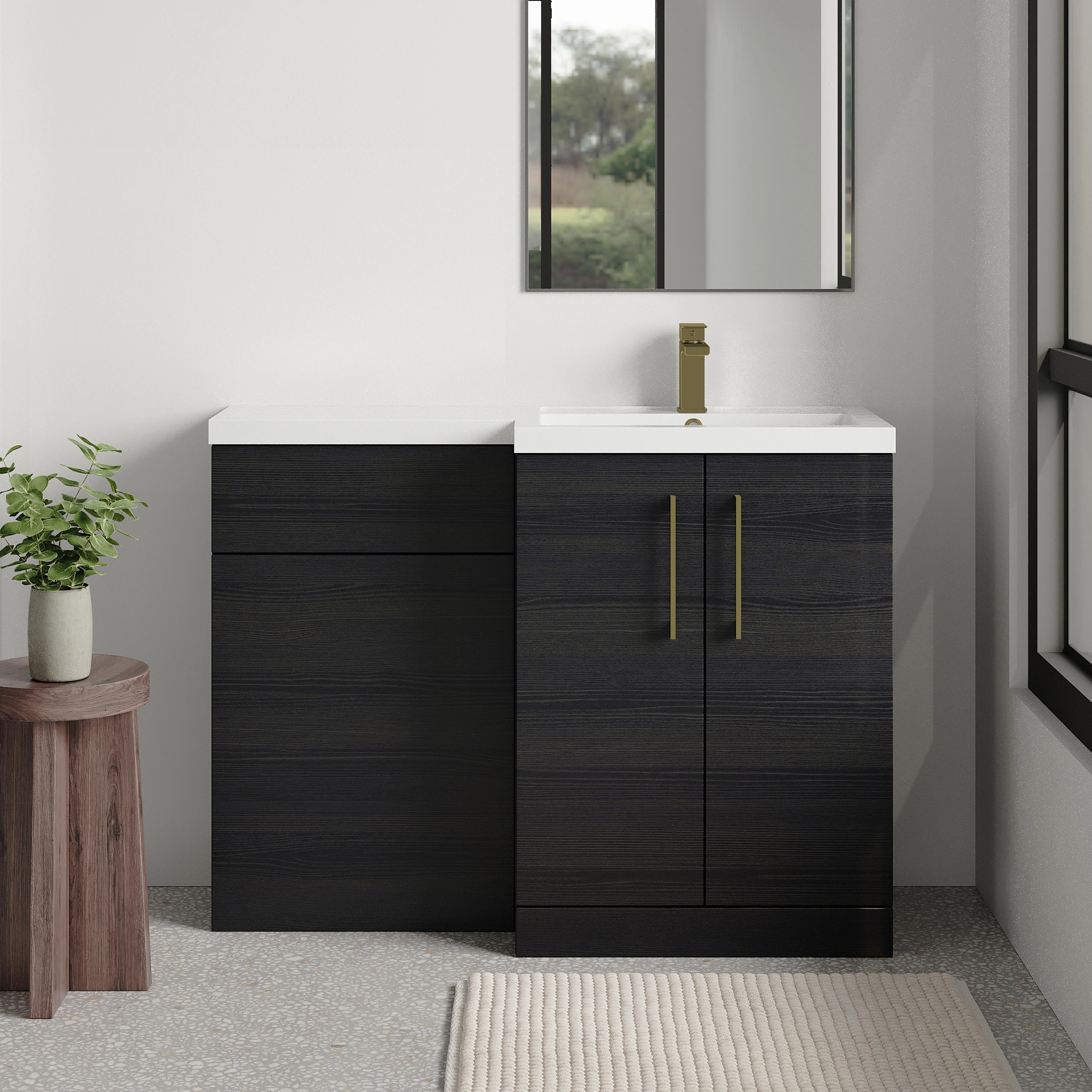 Bramshall Combination Vanity Unit with Basin & WC, Right Hand, 1100mm x 390mm - Choice of Colour and Handle Finish - Image 73