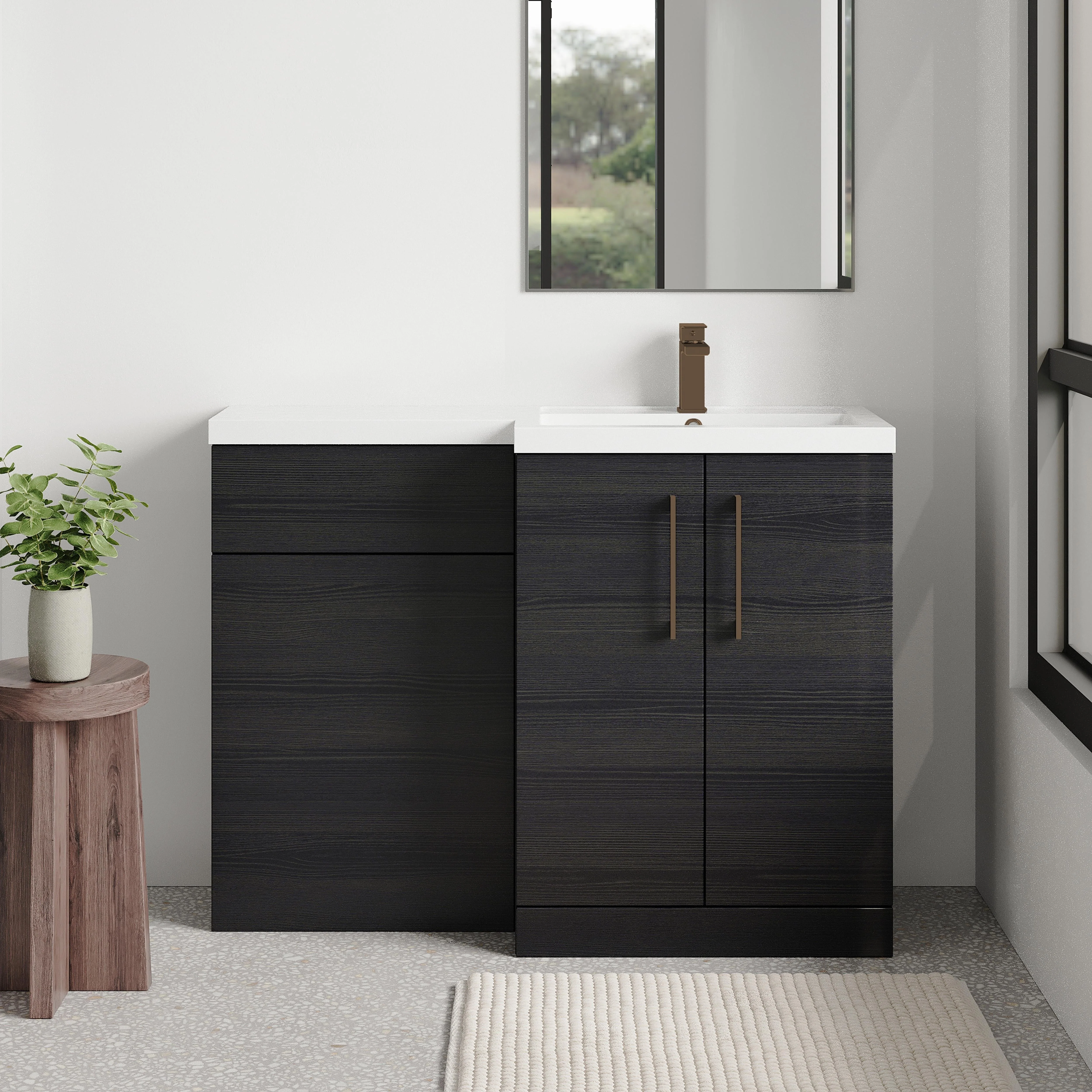 Bramshall Combination Vanity Unit with Basin & WC, Right Hand, 1100mm x 390mm - Choice of Colour and Handle Finish - Image 76