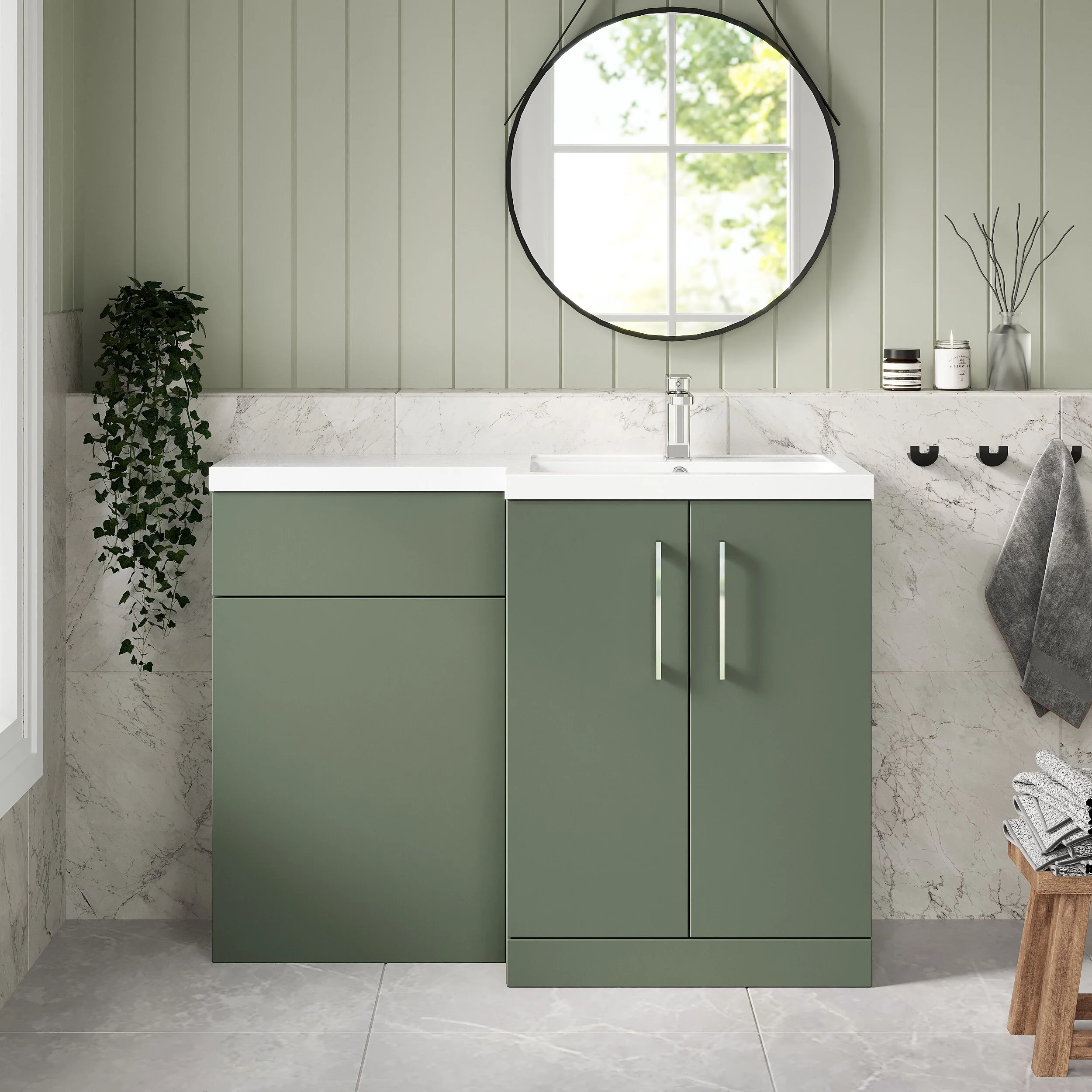 Bramshall Combination Vanity Unit with Basin & WC, Right Hand, 1100mm x 390mm - Choice of Colour and Handle Finish - Image 78