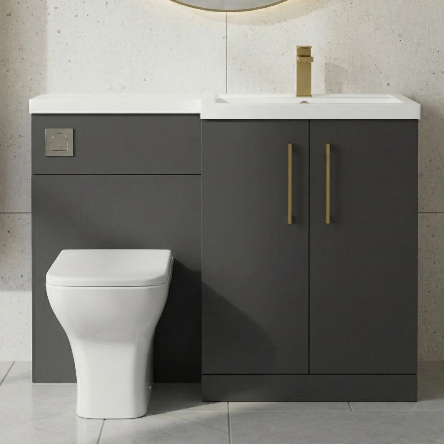 Bramshall Combination Vanity Unit with Basin & WC, Right Hand, 1100mm x 390mm - Choice of Colour and Handle Finish - Image 8