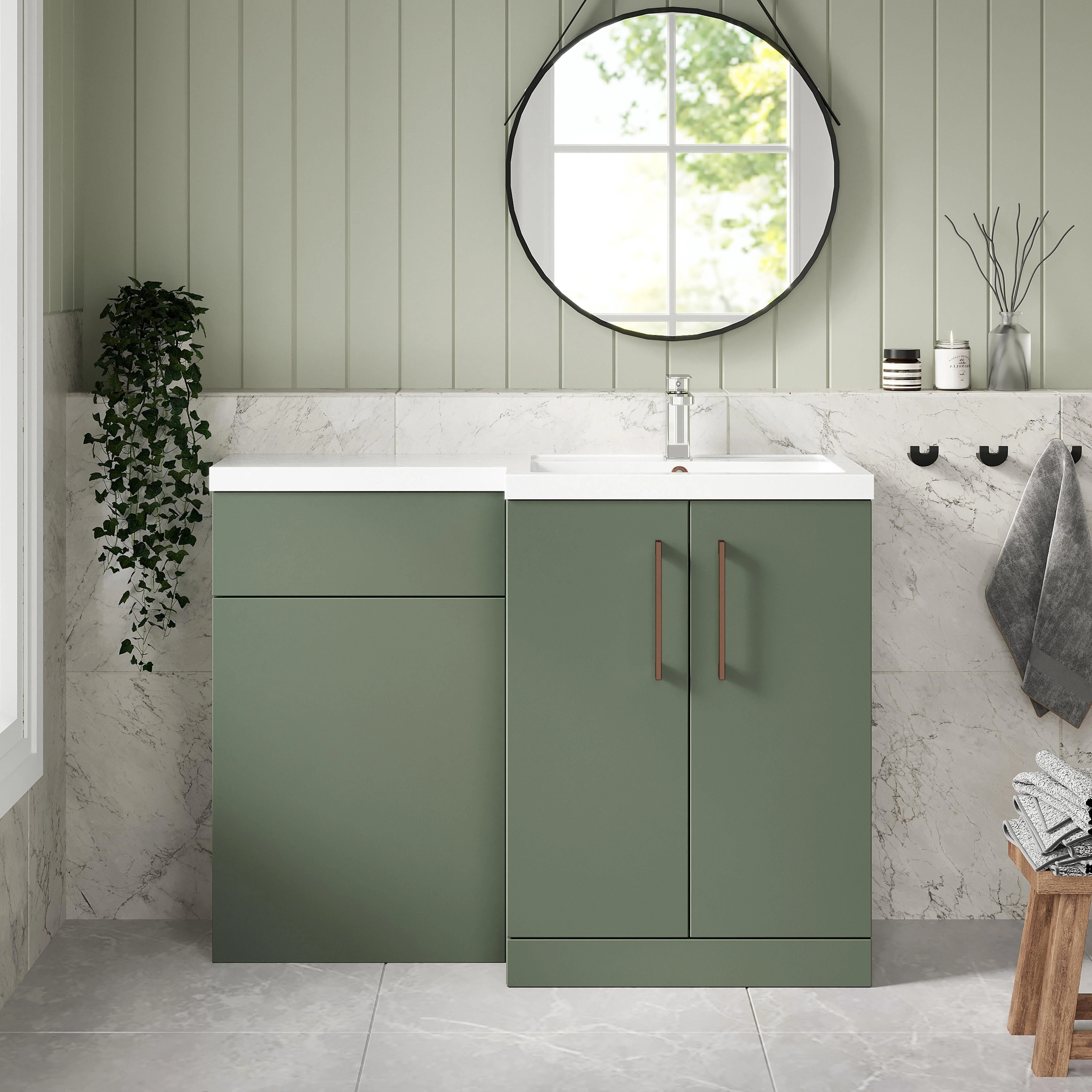 Bramshall Combination Vanity Unit with Basin & WC, Right Hand, 1100mm x 390mm - Choice of Colour and Handle Finish - Image 81