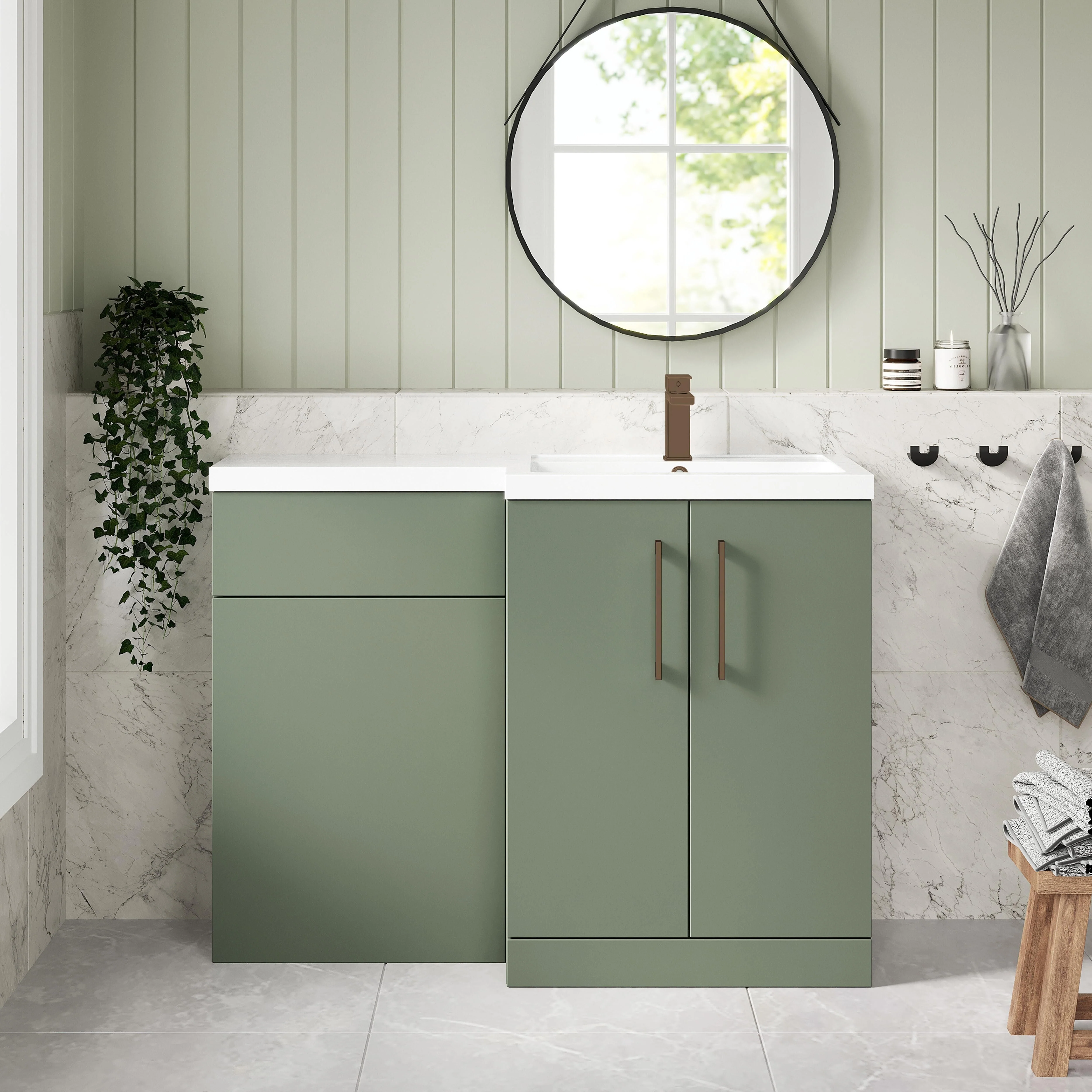 Bramshall Combination Vanity Unit with Basin & WC, Right Hand, 1100mm x 390mm - Choice of Colour and Handle Finish - Image 82