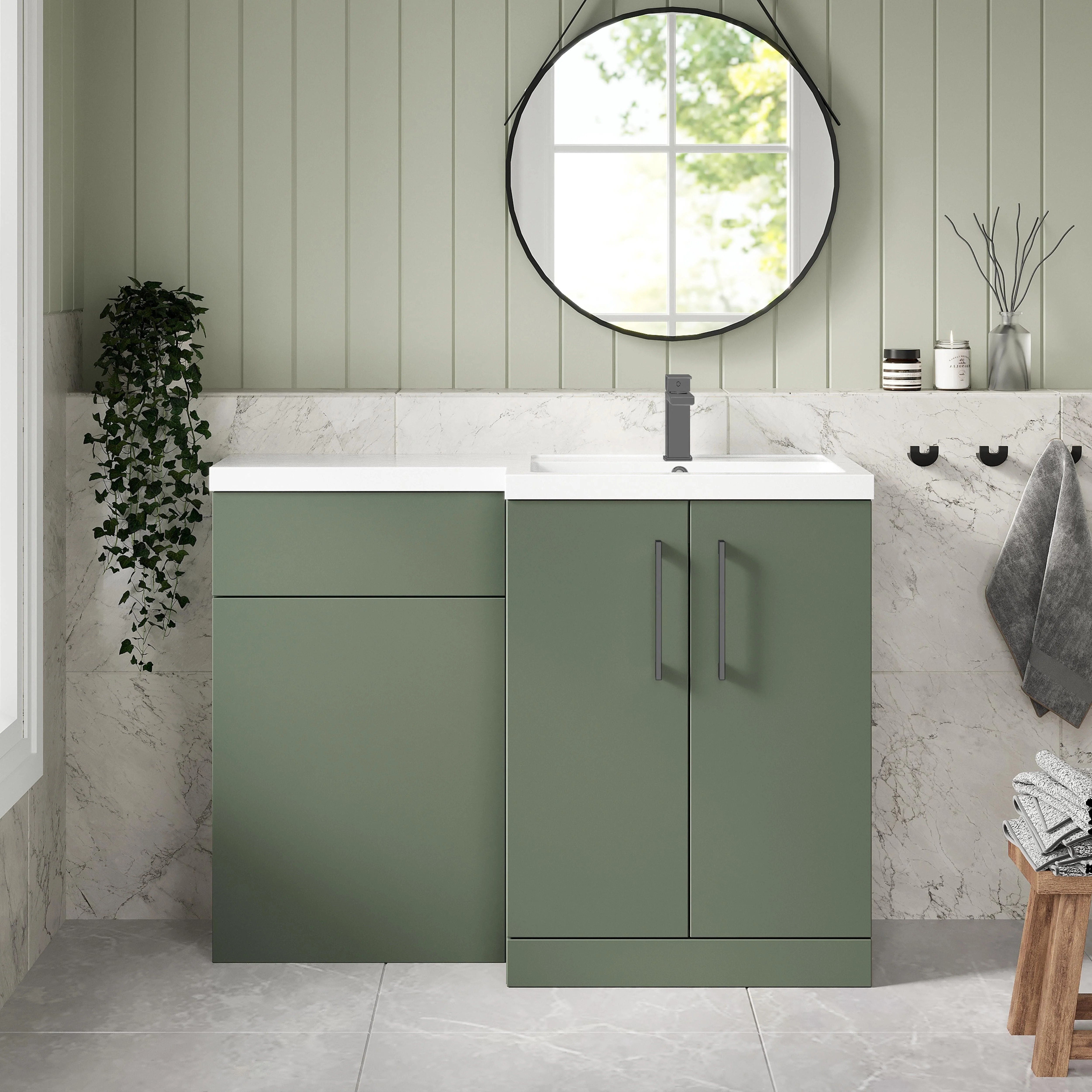 Bramshall Combination Vanity Unit with Basin & WC, Right Hand, 1100mm x 390mm - Choice of Colour and Handle Finish - Image 83