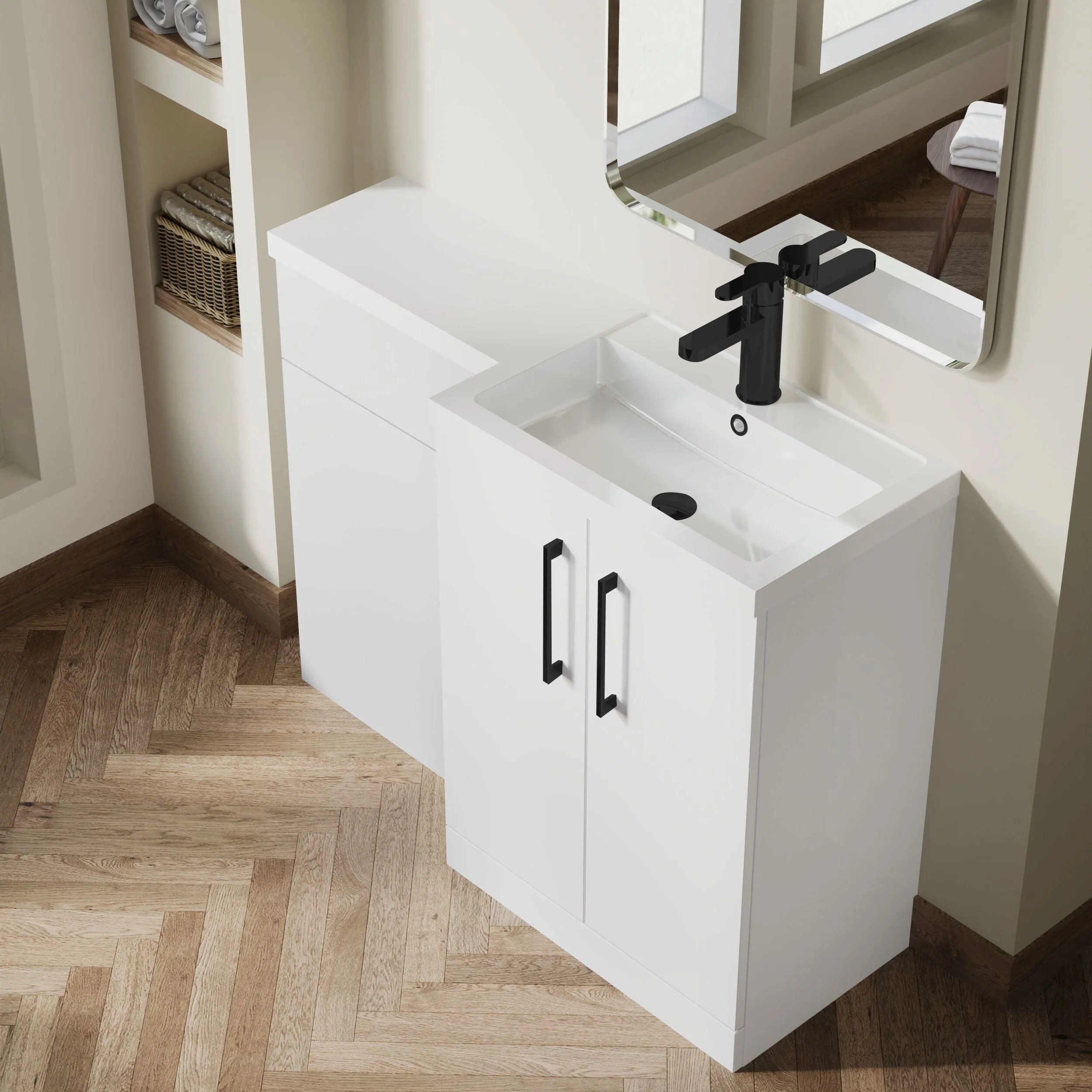 Bramshall Combination Vanity Unit with Basin & WC, Right Hand, 1100mm x 390mm - Choice of Colour and Handle Finish - Image 85