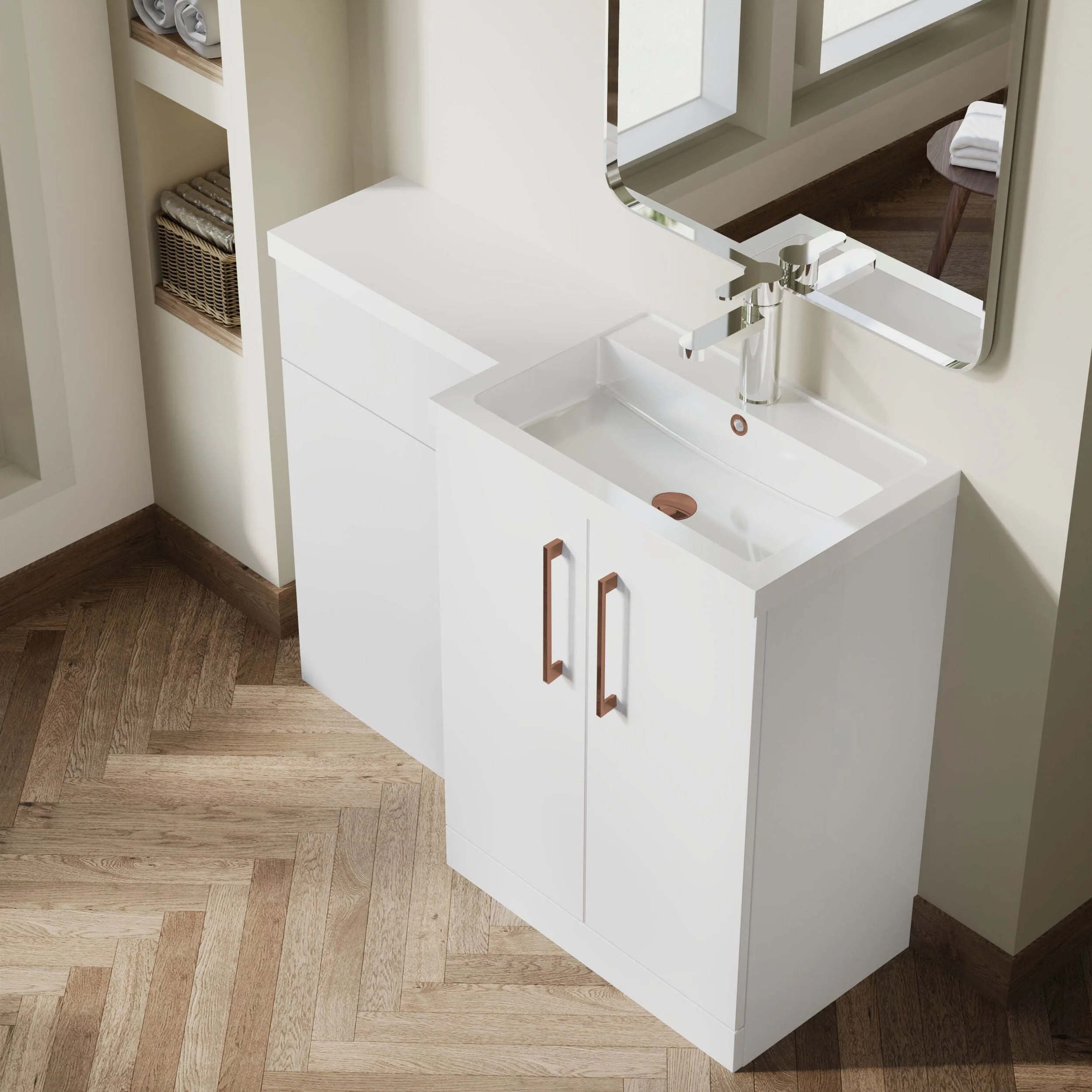 Bramshall Combination Vanity Unit with Basin & WC, Right Hand, 1100mm x 390mm - Choice of Colour and Handle Finish - Image 86