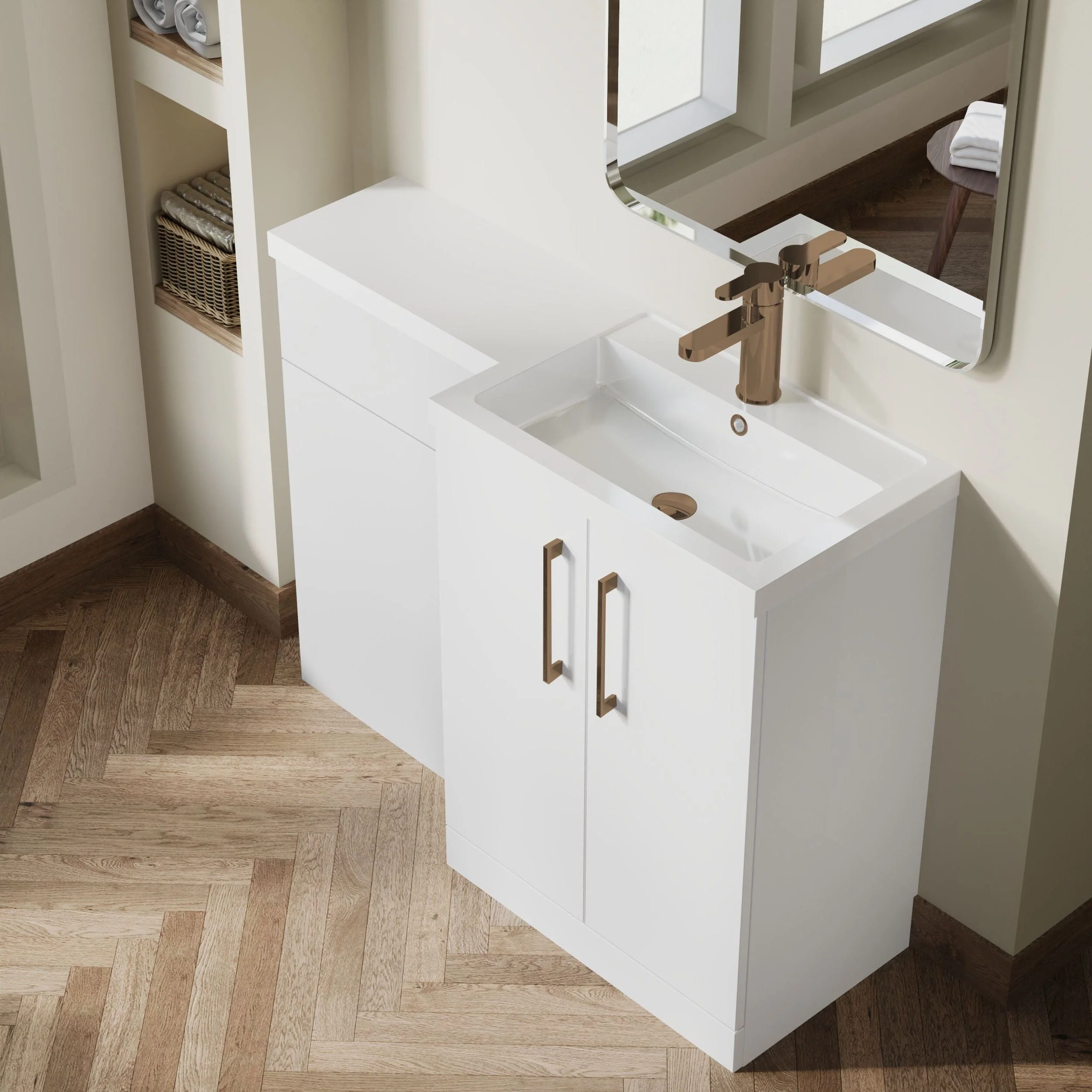 Bramshall Combination Vanity Unit with Basin & WC, Right Hand, 1100mm x 390mm - Choice of Colour and Handle Finish - Image 87