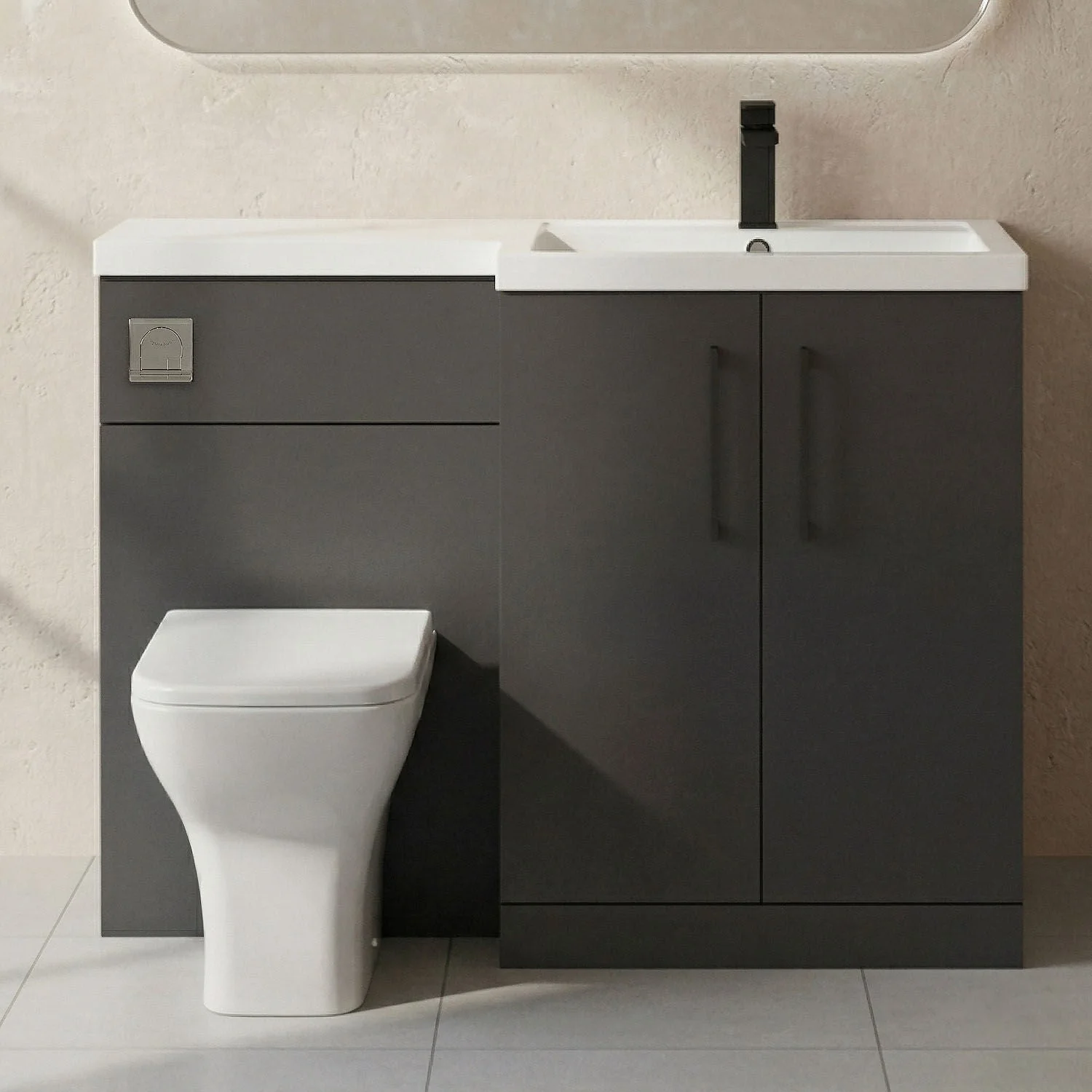 Bramshall Combination Vanity Unit with Basin & WC, Right Hand, 1100mm x 390mm - Choice of Colour and Handle Finish - Image 9