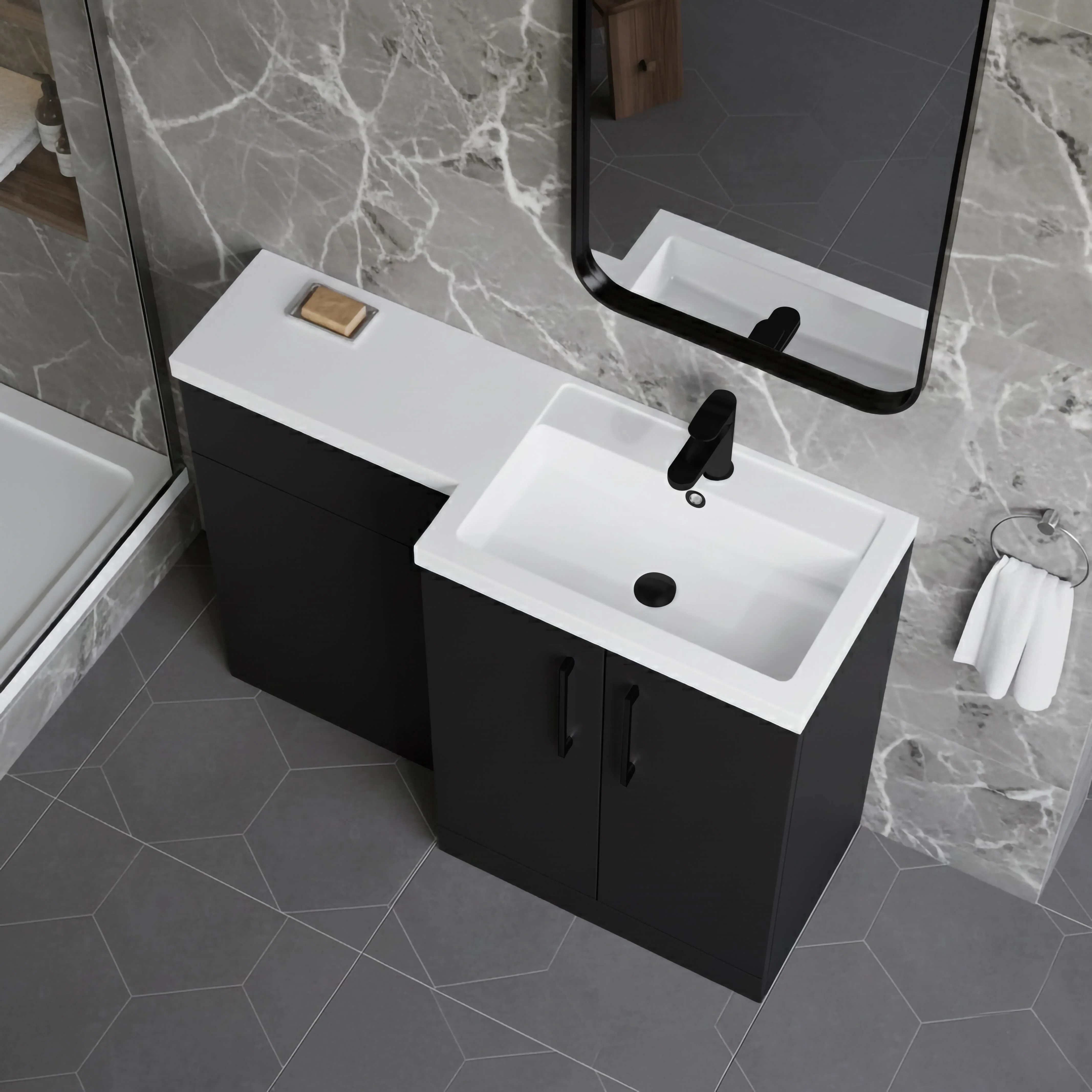 Bramshall Combination Vanity Unit with Basin & WC, Right Hand, 1100mm x 390mm - Choice of Colour and Handle Finish - Image 90