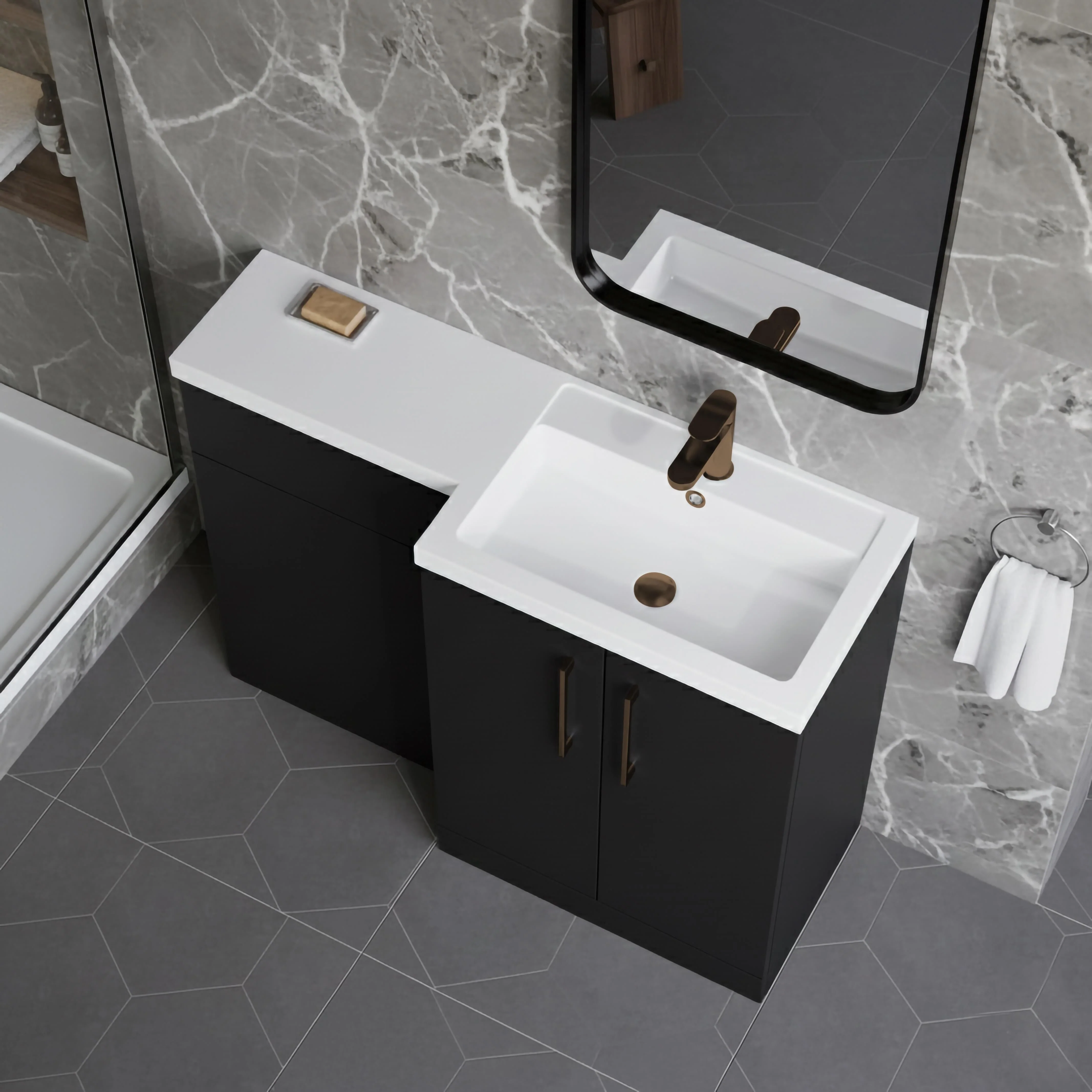 Bramshall Combination Vanity Unit with Basin & WC, Right Hand, 1100mm x 390mm - Choice of Colour and Handle Finish - Image 92