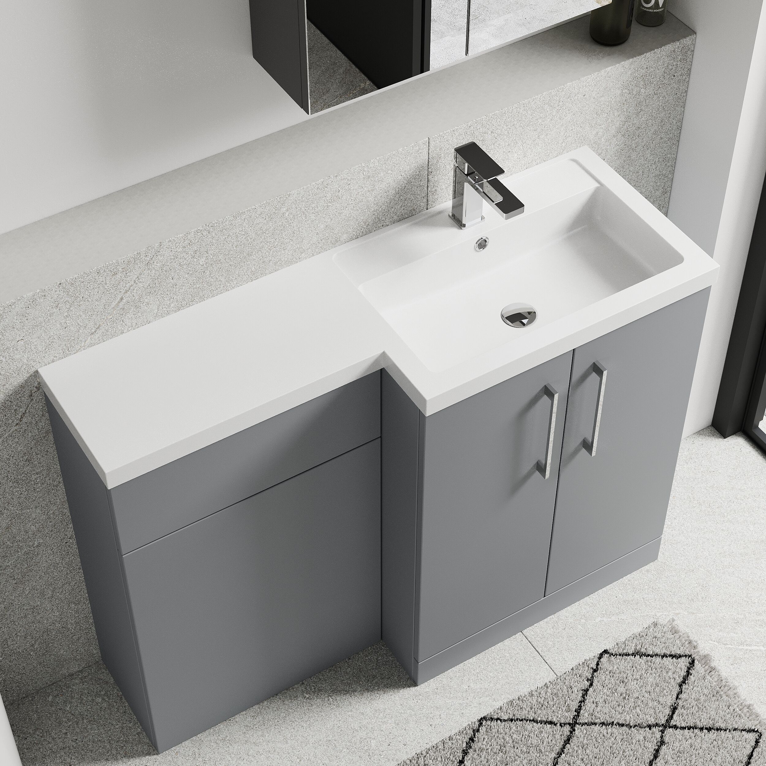 Bramshall Combination Vanity Unit with Basin & WC, Right Hand, 1100mm x 390mm - Choice of Colour and Handle Finish - Image 94
