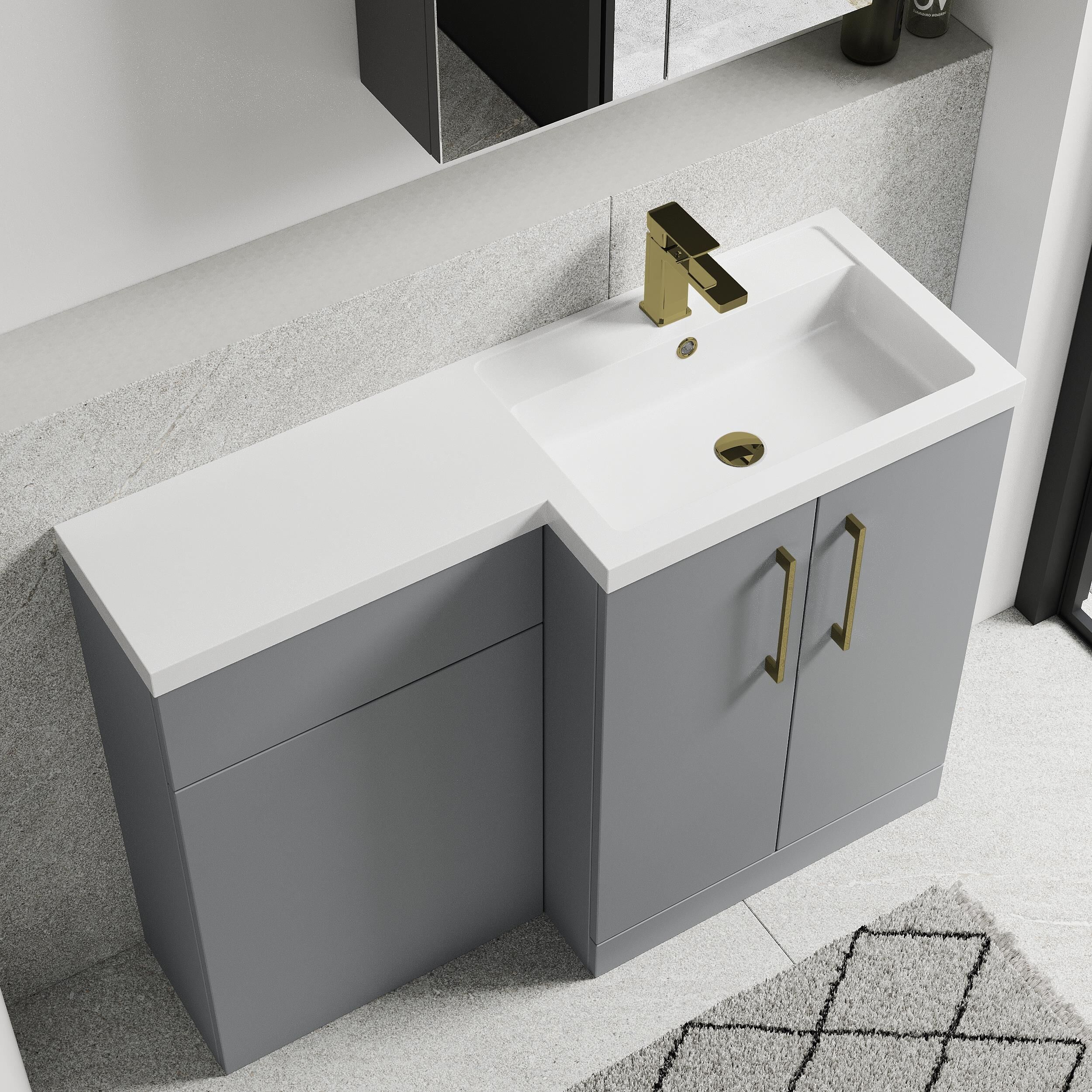 Bramshall Combination Vanity Unit with Basin & WC, Right Hand, 1100mm x 390mm - Choice of Colour and Handle Finish - Image 95
