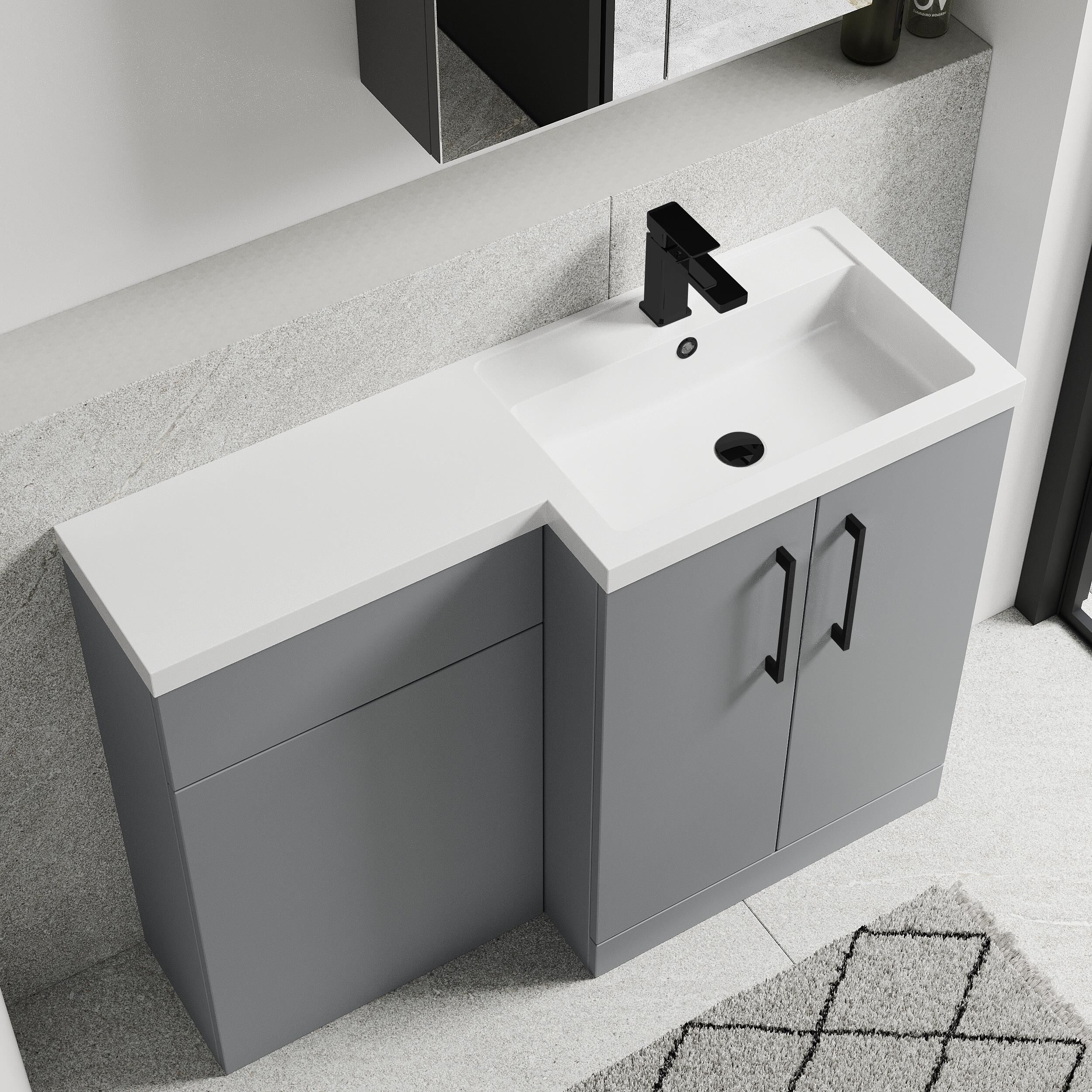 Bramshall Combination Vanity Unit with Basin & WC, Right Hand, 1100mm x 390mm - Choice of Colour and Handle Finish - Image 96