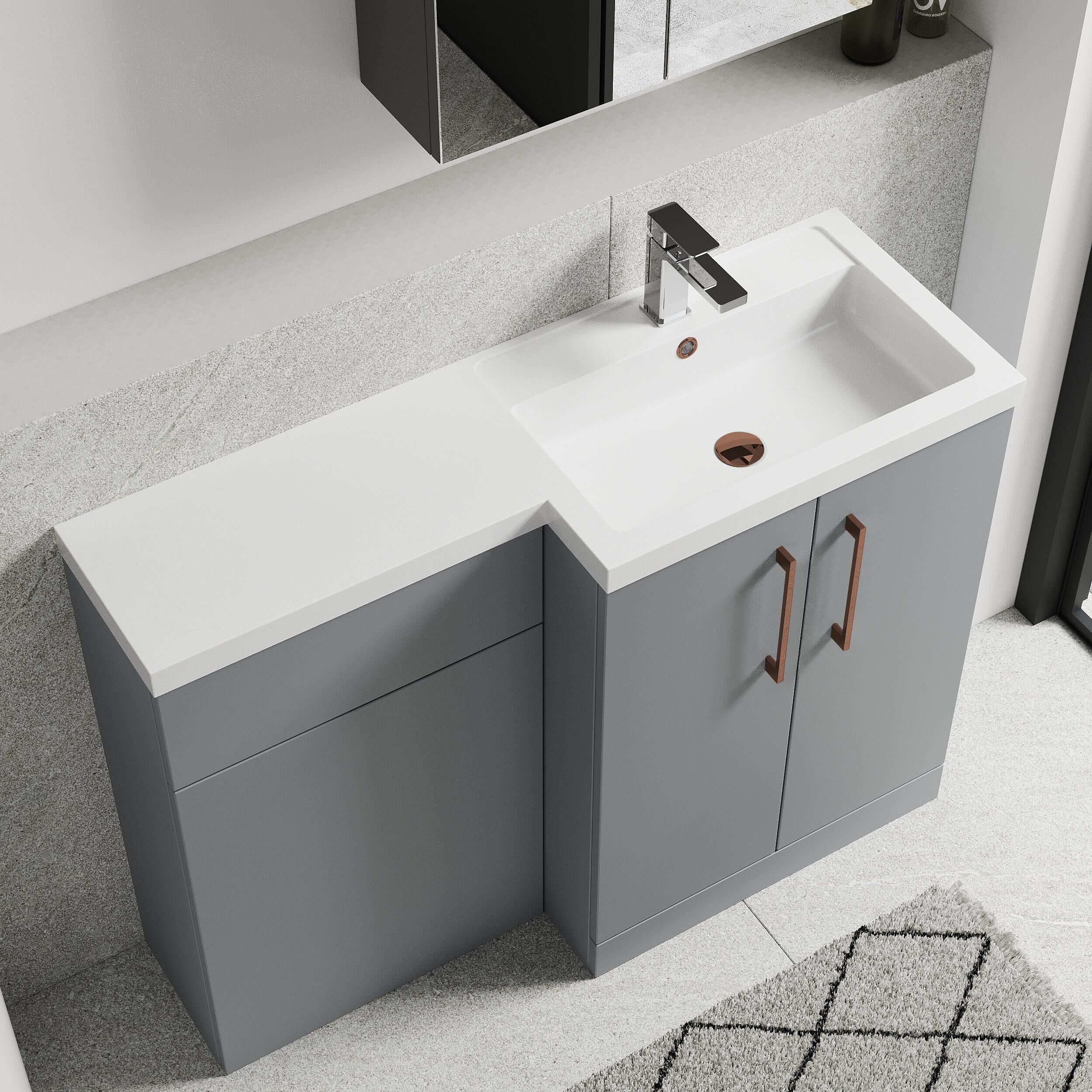 Bramshall Combination Vanity Unit with Basin & WC, Right Hand, 1100mm x 390mm - Choice of Colour and Handle Finish - Image 97