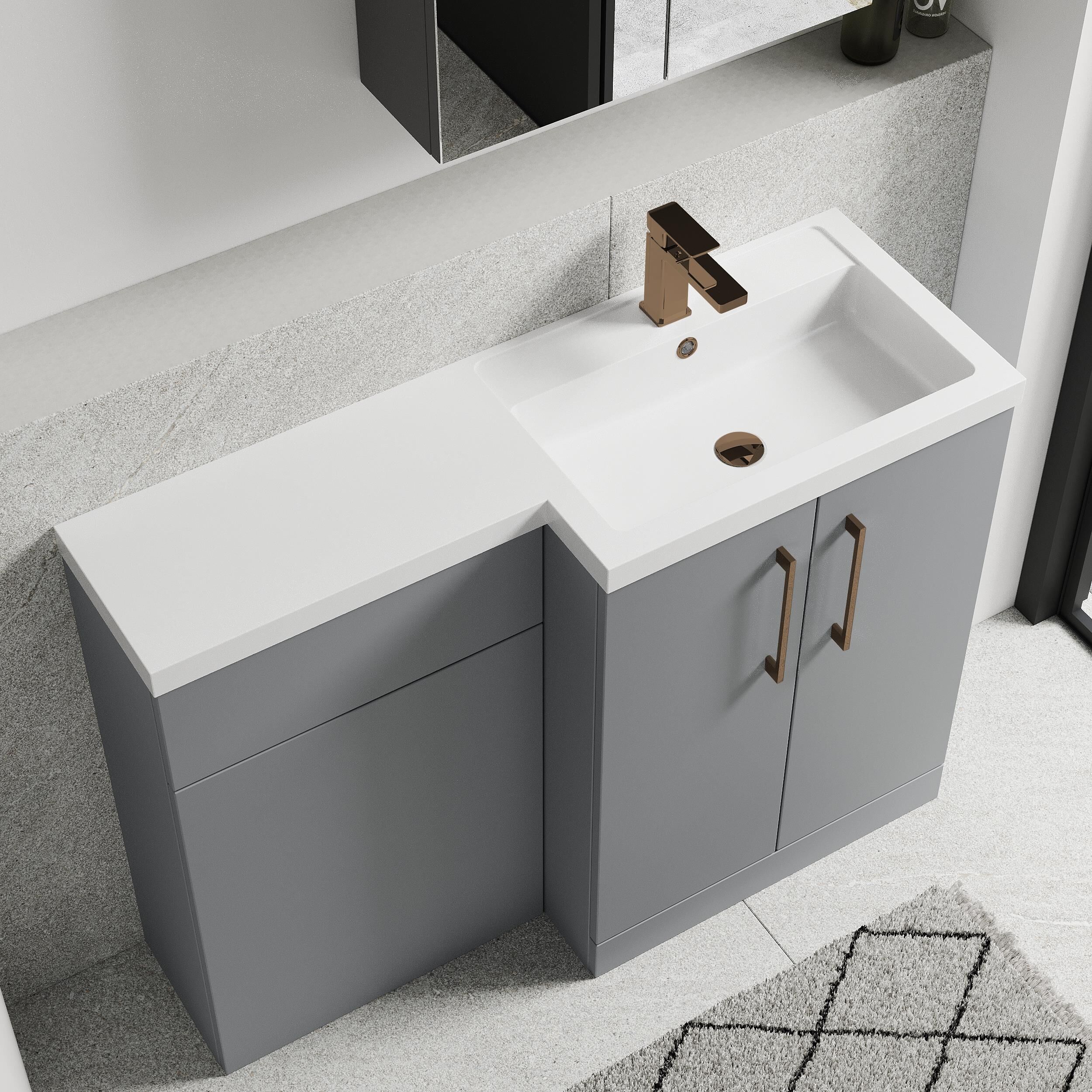 Bramshall Combination Vanity Unit with Basin & WC, Right Hand, 1100mm x 390mm - Choice of Colour and Handle Finish - Image 98