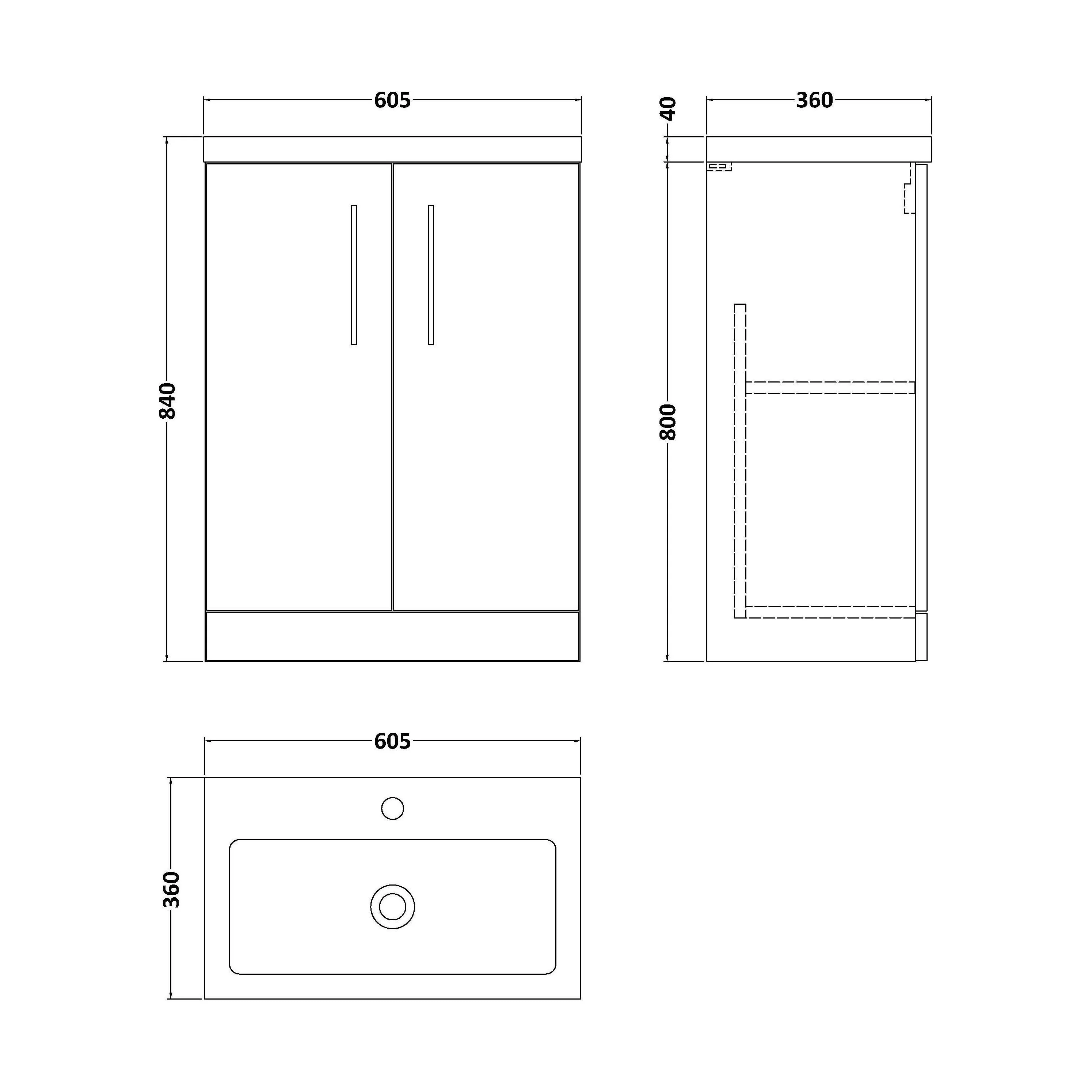 Balterley Level Compact Bathroom Cloakroom Vanity Basin Unit with Polymarble Basin, Chrome Handles, 600mm, Satin Green - Image 5