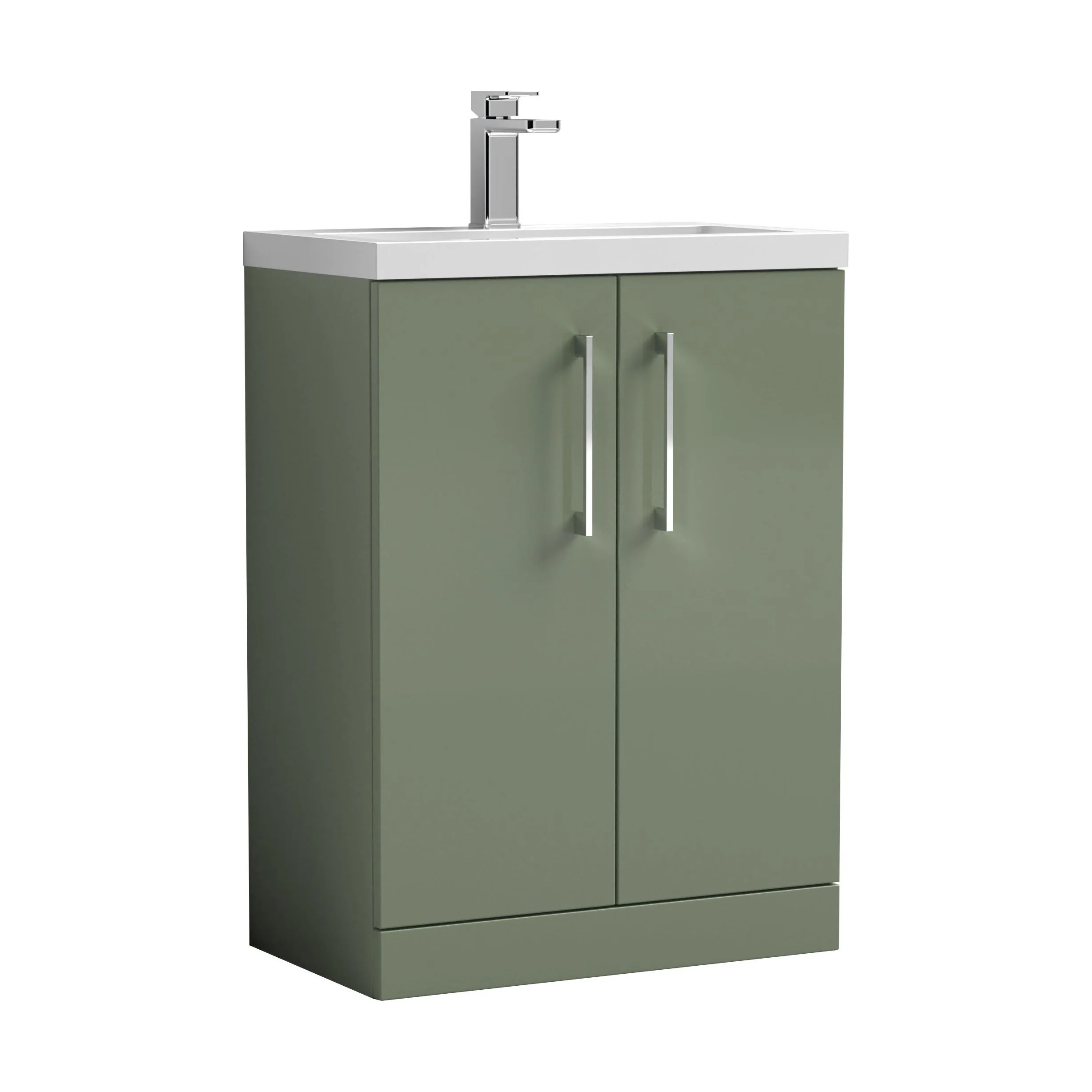 Balterley Level Compact Bathroom Cloakroom Vanity Basin Unit with Ceramic Basin, Chrome Handles, 600mm, Satin Green