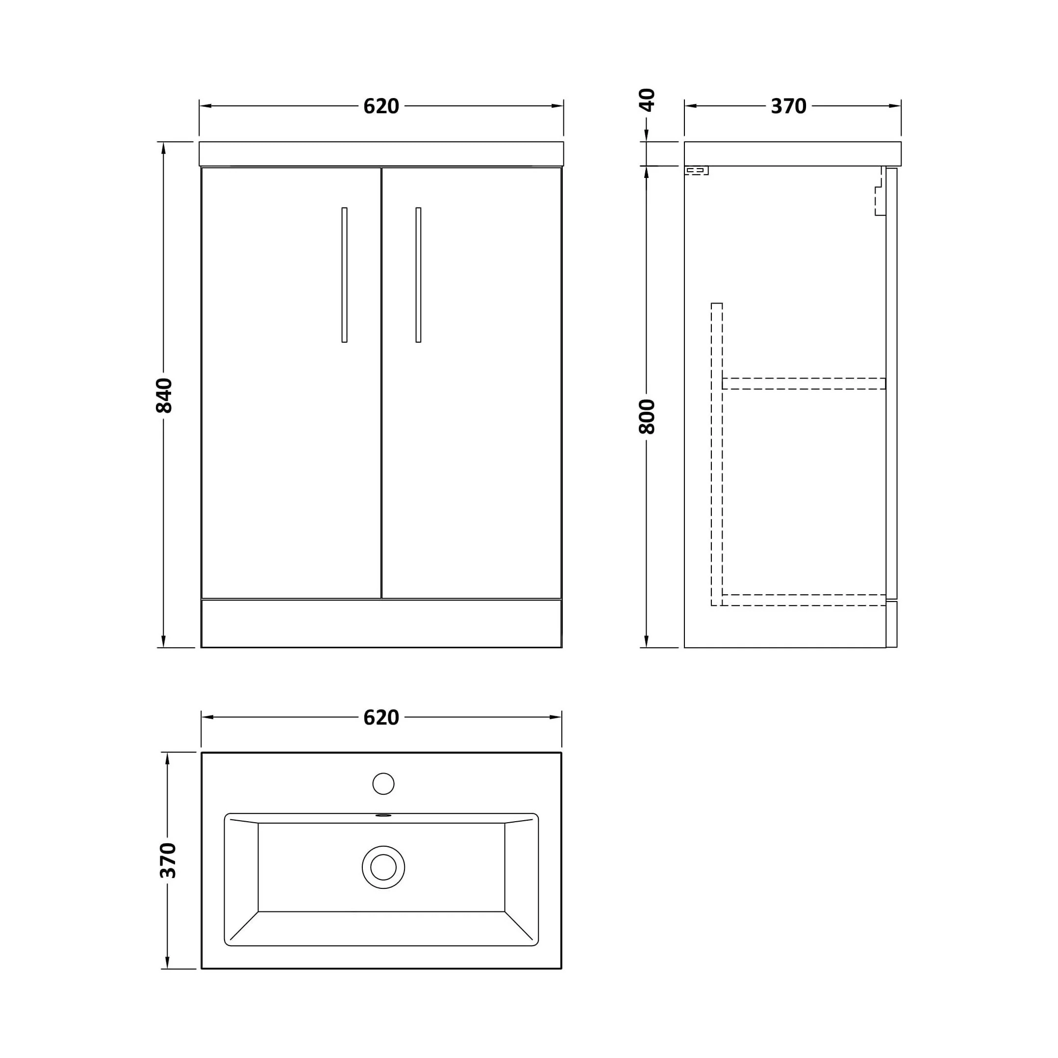 Balterley Level Compact Bathroom Cloakroom Vanity Basin Unit with Ceramic Basin, Chrome Handles, 600mm, Satin Green - Image 5