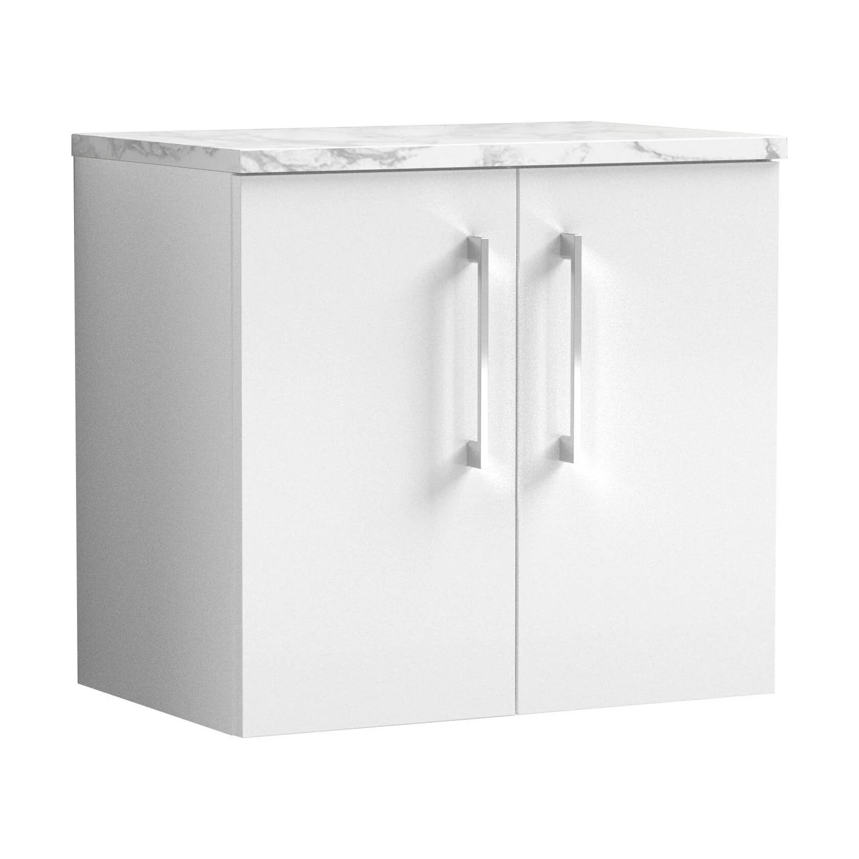 Balterley Level 600mm Wall Hung 2 Door Vanity Unit with Laminate Worktop for Compact Contemporary Bathroom Storage Gloss White