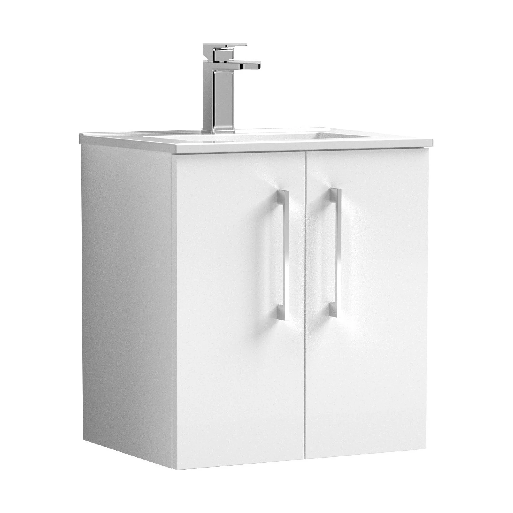 Balterley  Modern Bathroom 2 Soft Close Door & Minimalist Wall Hung Vanity Unit Basin, Gloss White, 345mm
