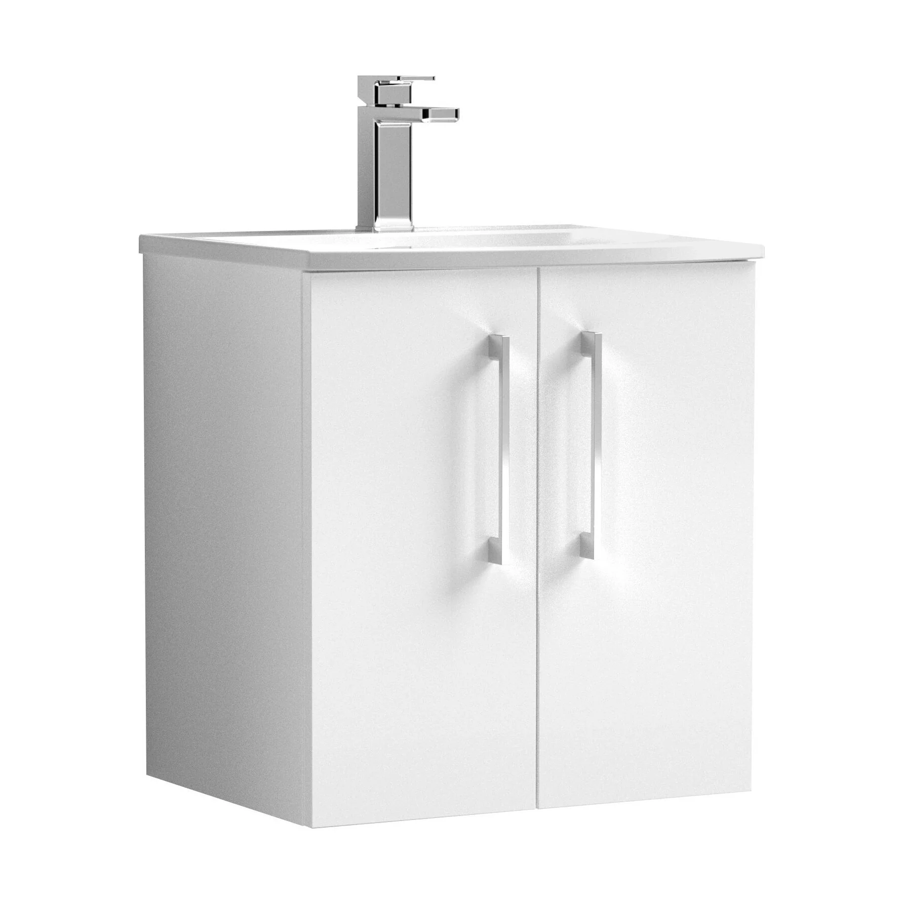 Balterley  Contemporary Bathroom 2-Door Wall-Hung Curved Basin Vanity Unit, Gloss White, 500mm