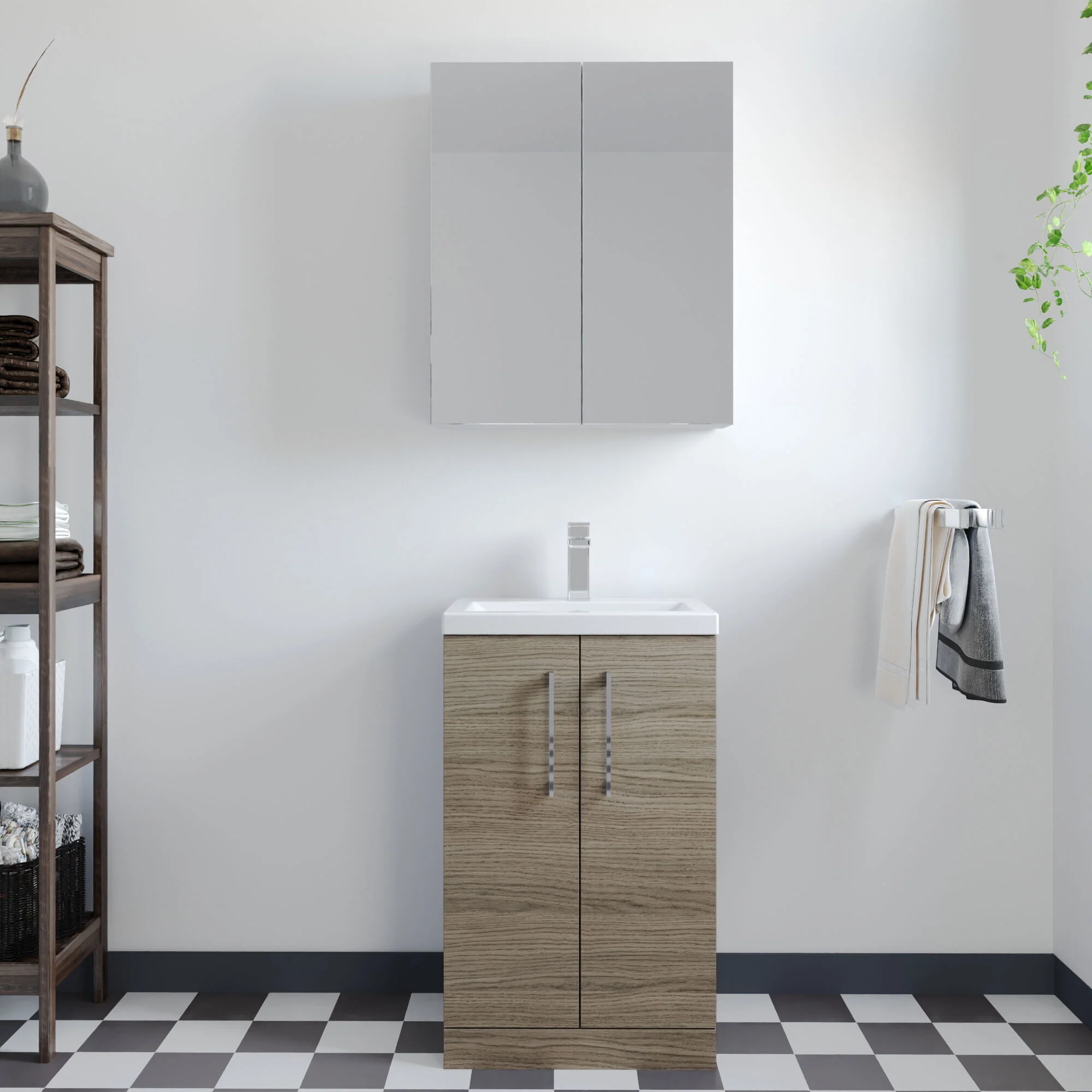 Balterley Level Compact Bathroom Cloakroom Vanity Basin Unit with Polymarble Basin, Chrome Handles, 500mm, Mid Oak - Image 2