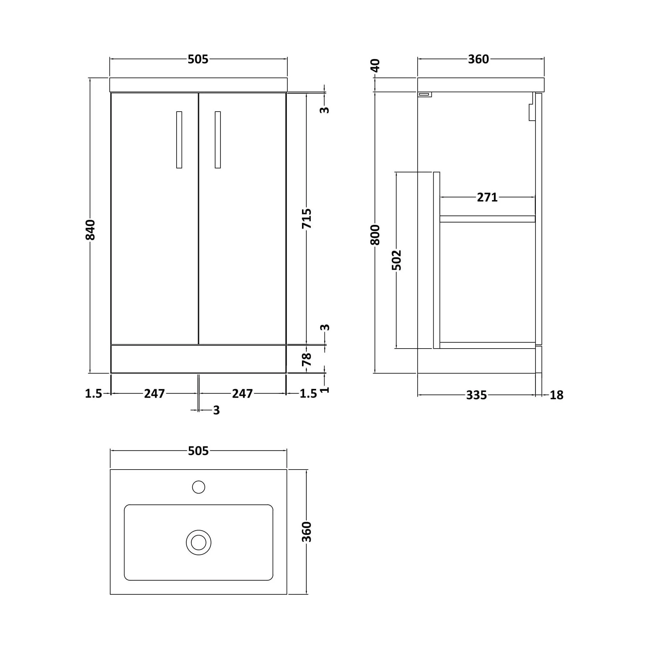 Balterley Level Compact Bathroom Cloakroom Vanity Basin Unit with Polymarble Basin, Chrome Handles, 500mm, Mid Oak - Image 5
