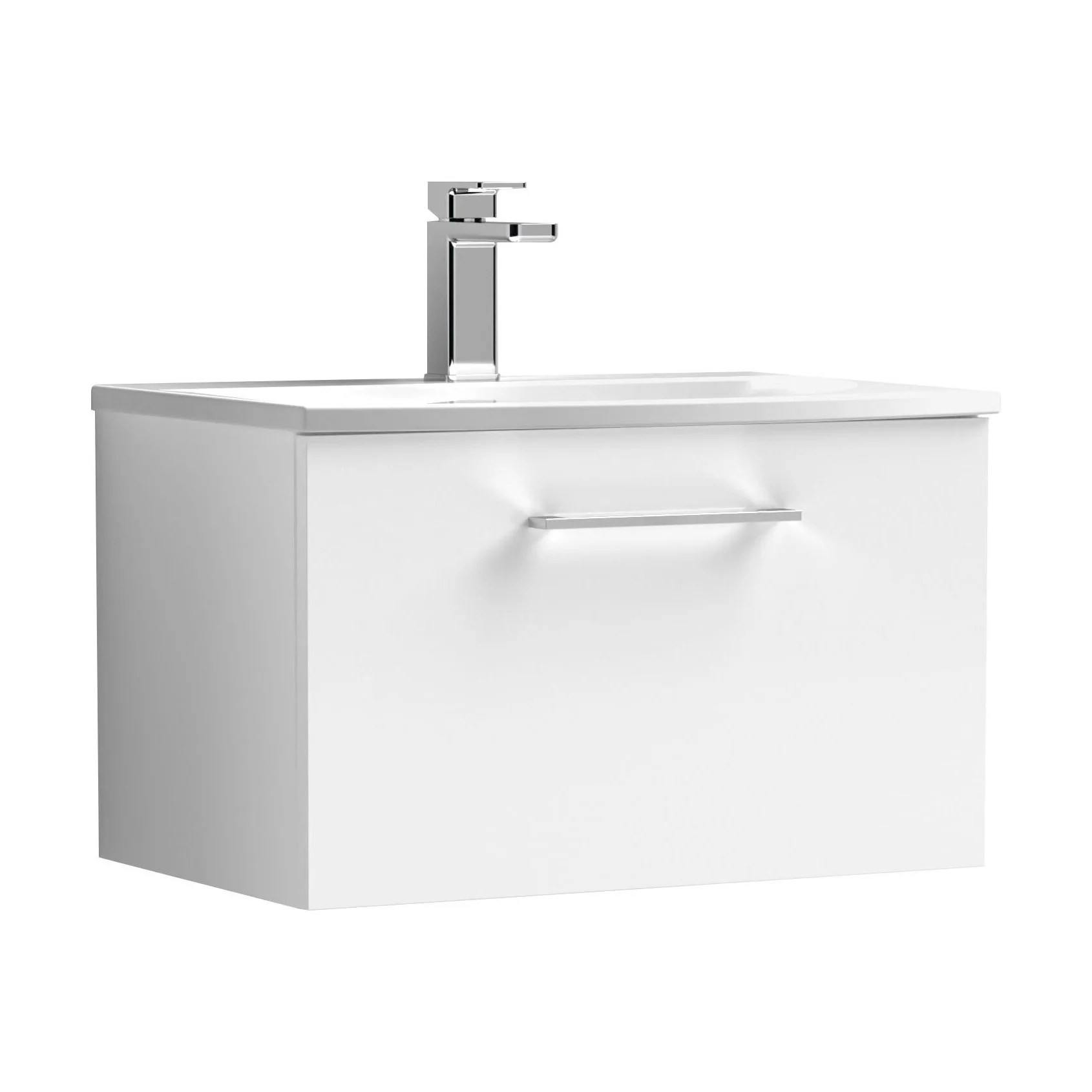 Balterley  Contemporary Bathroom 1-Drawer Wall-Hung Curved Basin Vanity Unit, Gloss White, 600mm