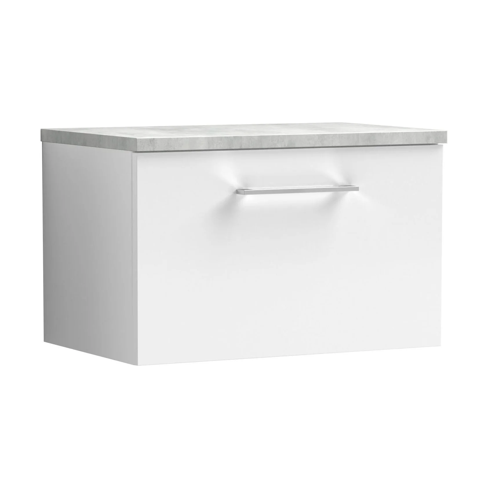 Balterley Level 600mm Wall Hung 1 Drawer Vanity Unit & Laminate Worktop for Compact Modern Bathroom Storage - Gloss White