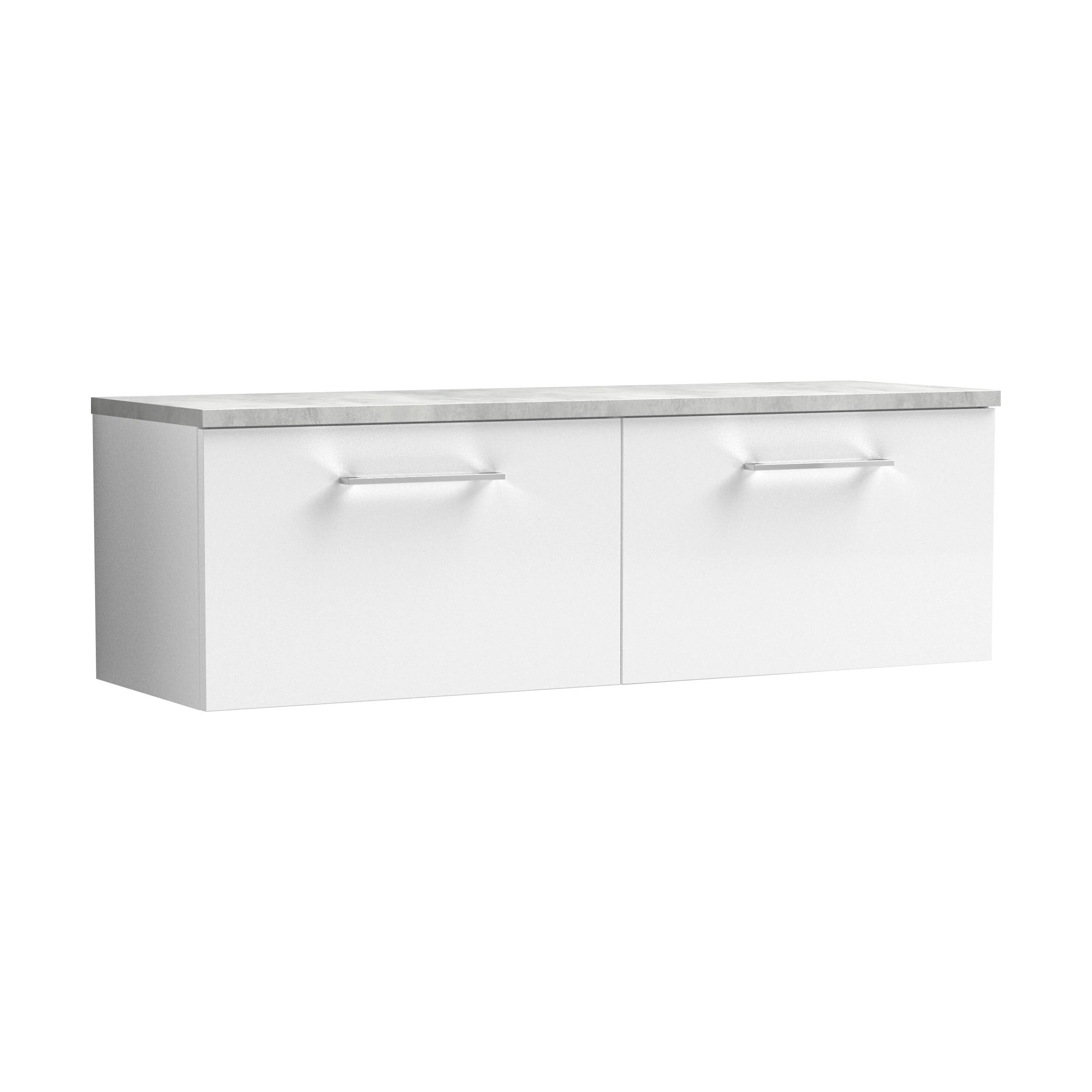 Balterley Level 1200mm Wall Hung 2 Drawer Vanity Unit with Laminate Worktop for Sleek Contemporary Bathroom Storage - Gloss White