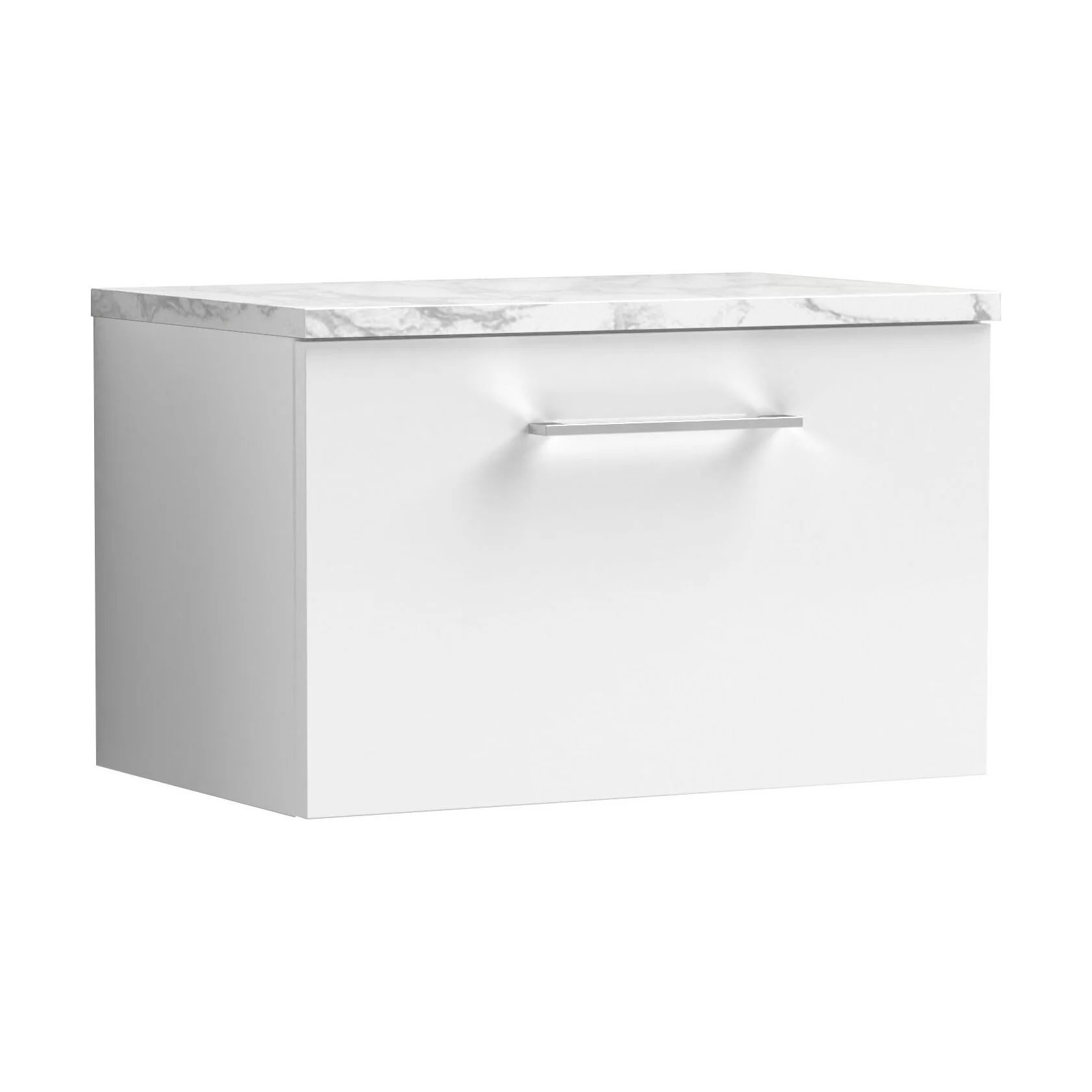 Balterley Level 600mm Wall Hung 1 Drawer Vanity Unit with Laminate Worktop for Compact Modern Bathroom Storage - Gloss White